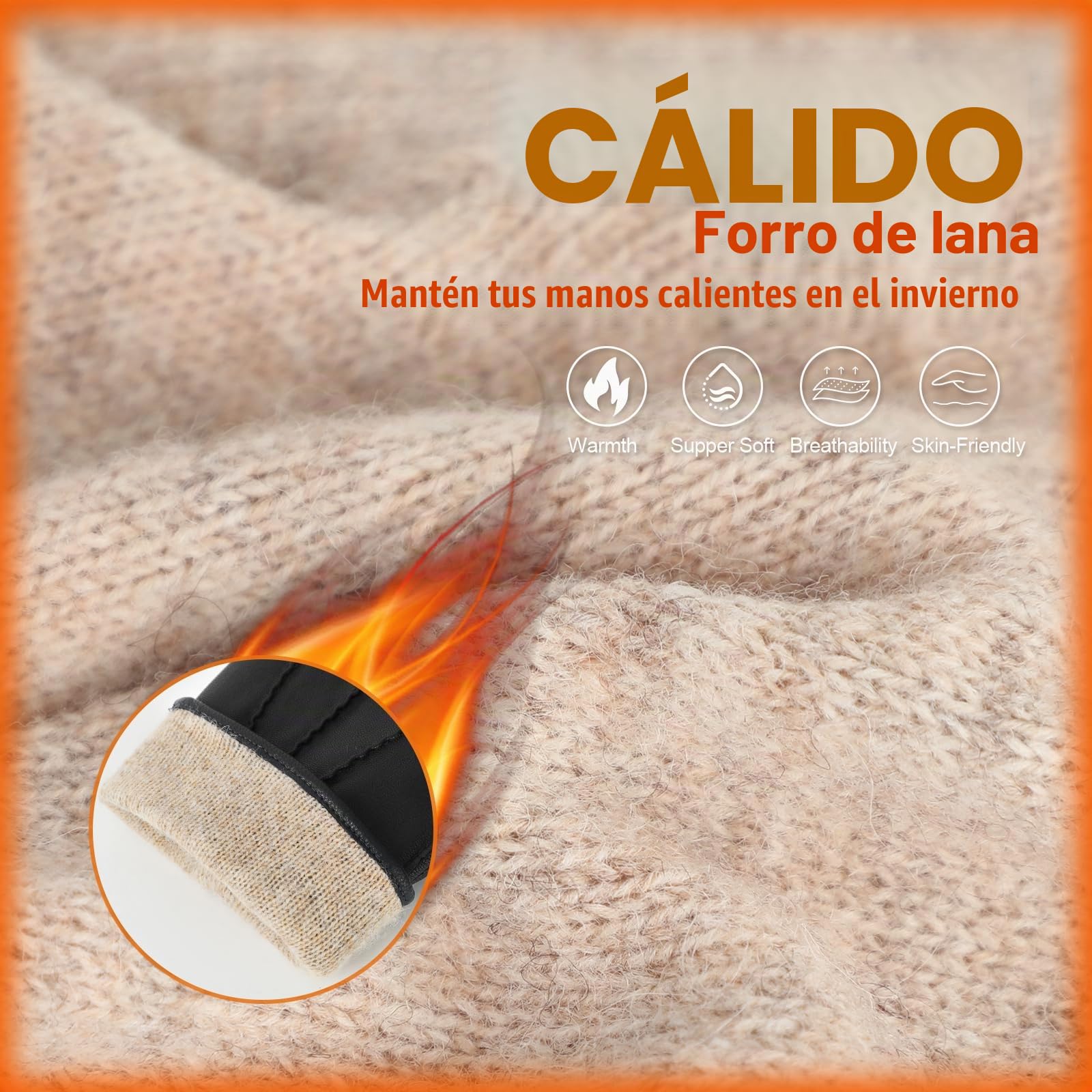 GSG SINCE 1998 Guantes Piel Hombre de Cuero Negro L | Piel de Oveja Sin Cromo, Compatibles con Pantalla Táctil, Forro lana de cordero, Guantes de Invierno para Conducir