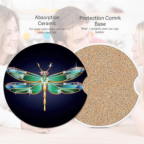 Miniatura 3 de Jewel Dragonfly - Posavasos para portavasos de automóvil, cerámica absorbente con parte trasera de corcho, accesorios de regalo para hombres y