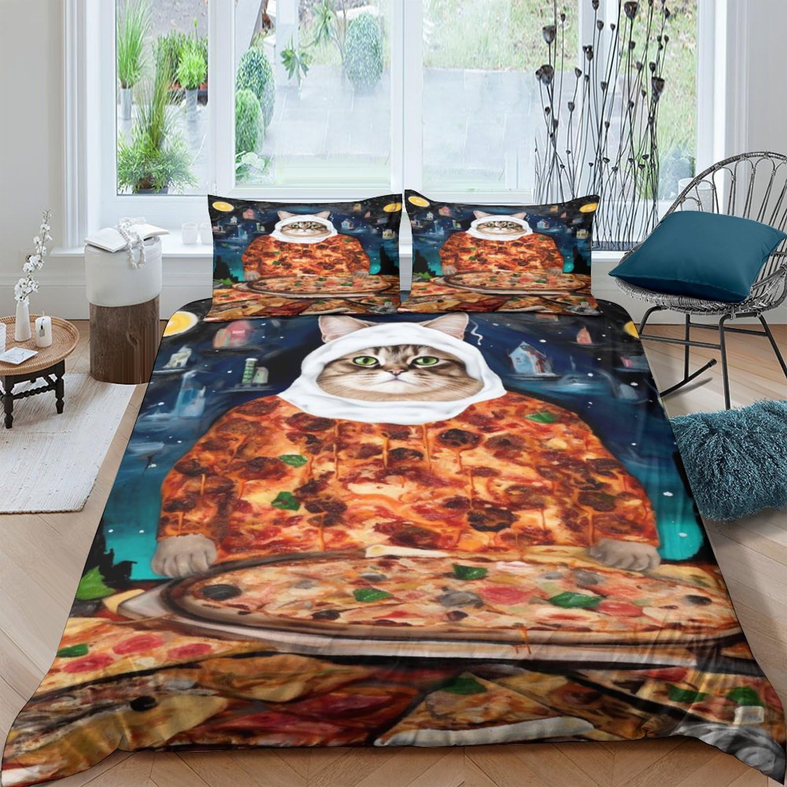 Housse de couette nourriture chat 3D parure de lit 220x240 avec fermeture éclair