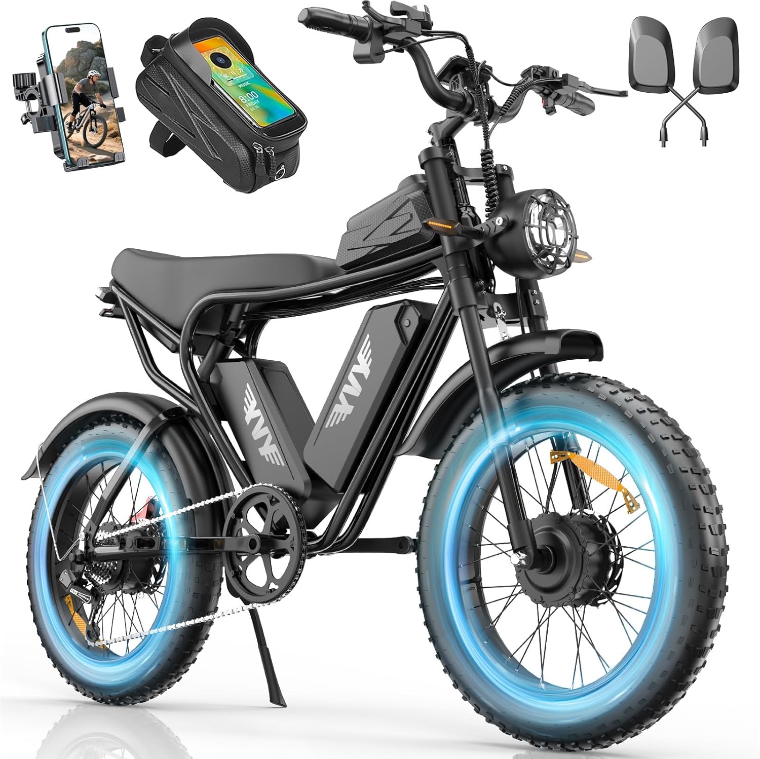 YVY Electric Bike for Adults: 1000W-3000W High Power Dual Motor for Powerful Hill Climbing, UL2849 Certified 20" Fat Tires All-Terrain eBike, Multiple Battery & Long Range Options