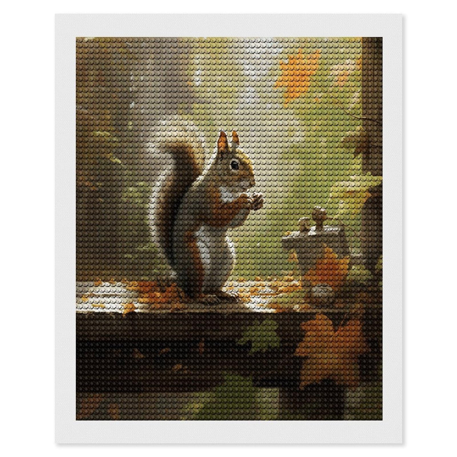 Squirrel Eats Nuts Diamond Art Kits for Adult Round Full Drill Diamond Dots Paintings for Beginner Picture Art DIY Diamond Painting Kits 5D Diamond Art Painting for Home Wall Decor 16"x20"