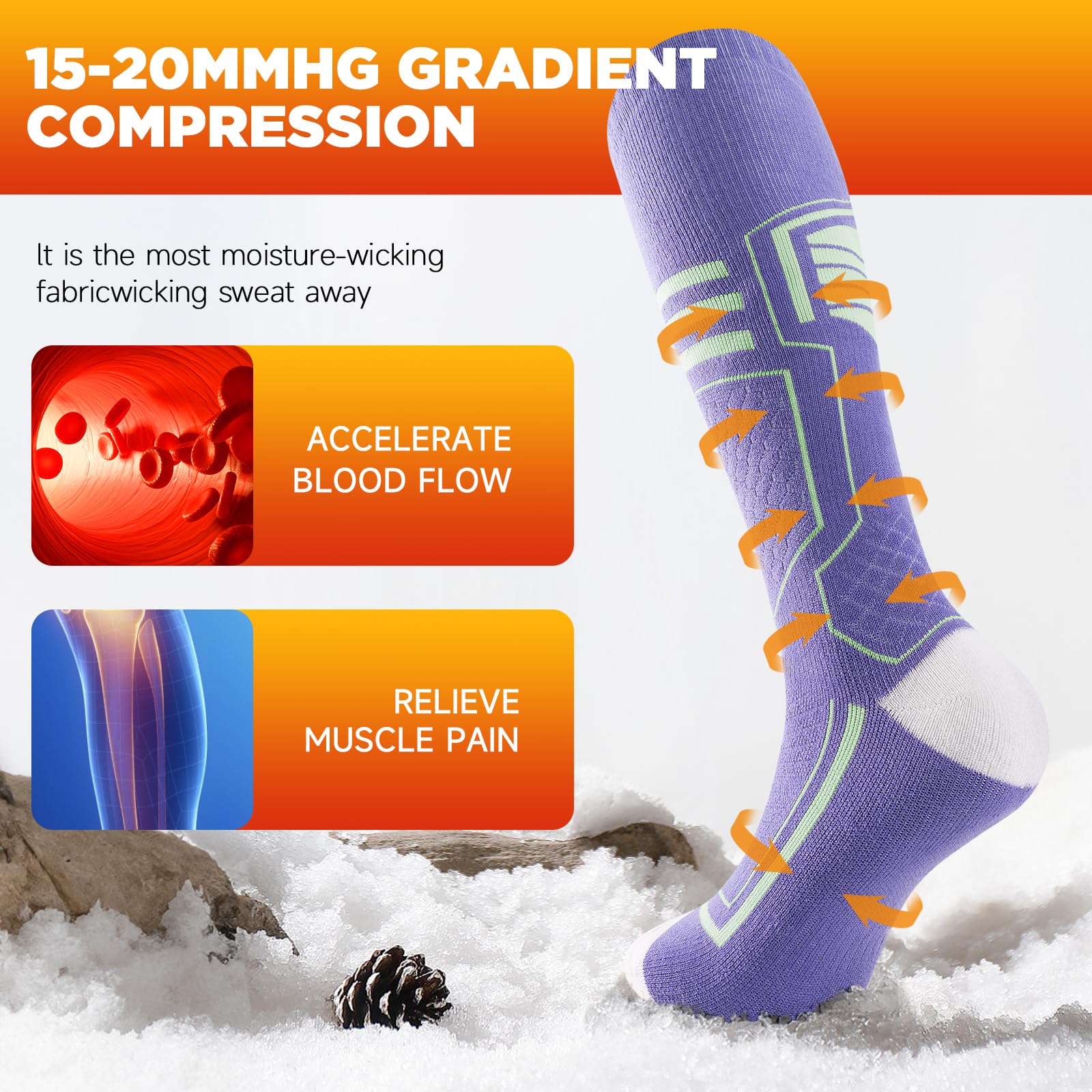 TANSTC Calzini da Sci in Lana Merino Termici Uomo Donna Calze Antifreddo Spessi Invernali Lunghe 43-46 39-42 47-50 35-38 Calze Sportive Caldi Traspiranti Asciugatura Rapida Antiodore 2 Paia