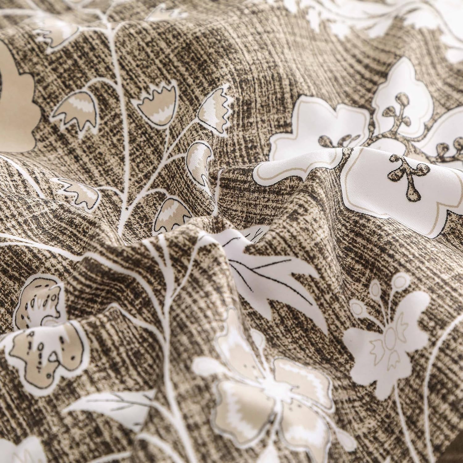 WONGS BEDDING Brown King Comforter Set, 7 Pieces Bed in a Bag Floral Geometric Patchwork Soft Microfiber King Bedding Set with Comforter, Flat Sheet, Fitted Sheet, Pillow Shams,Pillowcases - Image 7