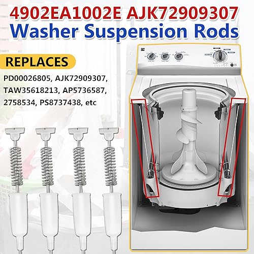Miniatura 4 de Paquete de 4 varillas de suspensión para lavadora 4902EA1002E AJK72909307, 25.8 pulgadas, compatibles con lavadora LG Ken-more con cargador