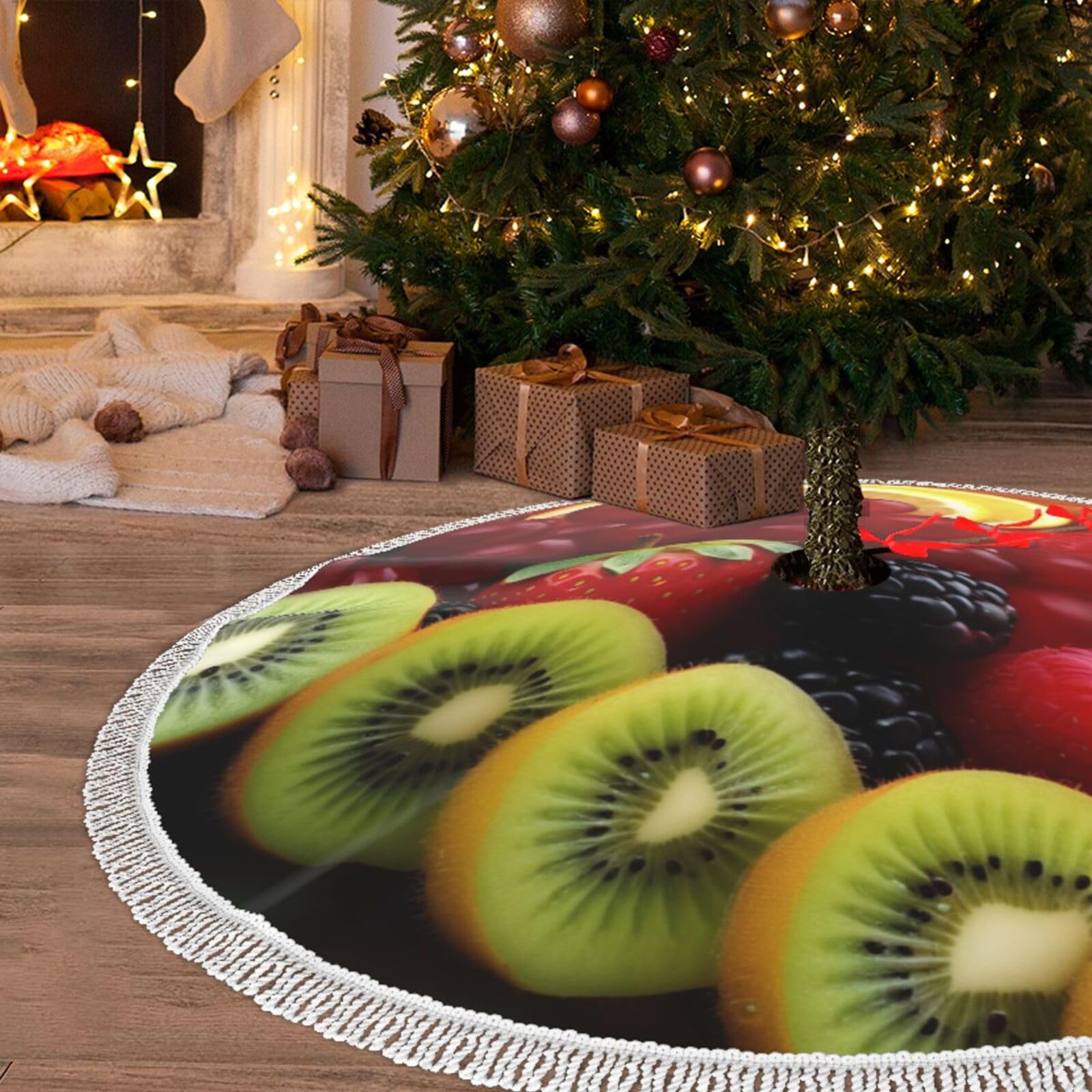 Jupe de sapin de Noël avec pampilles de 121,9 cm pour une décoration rustique