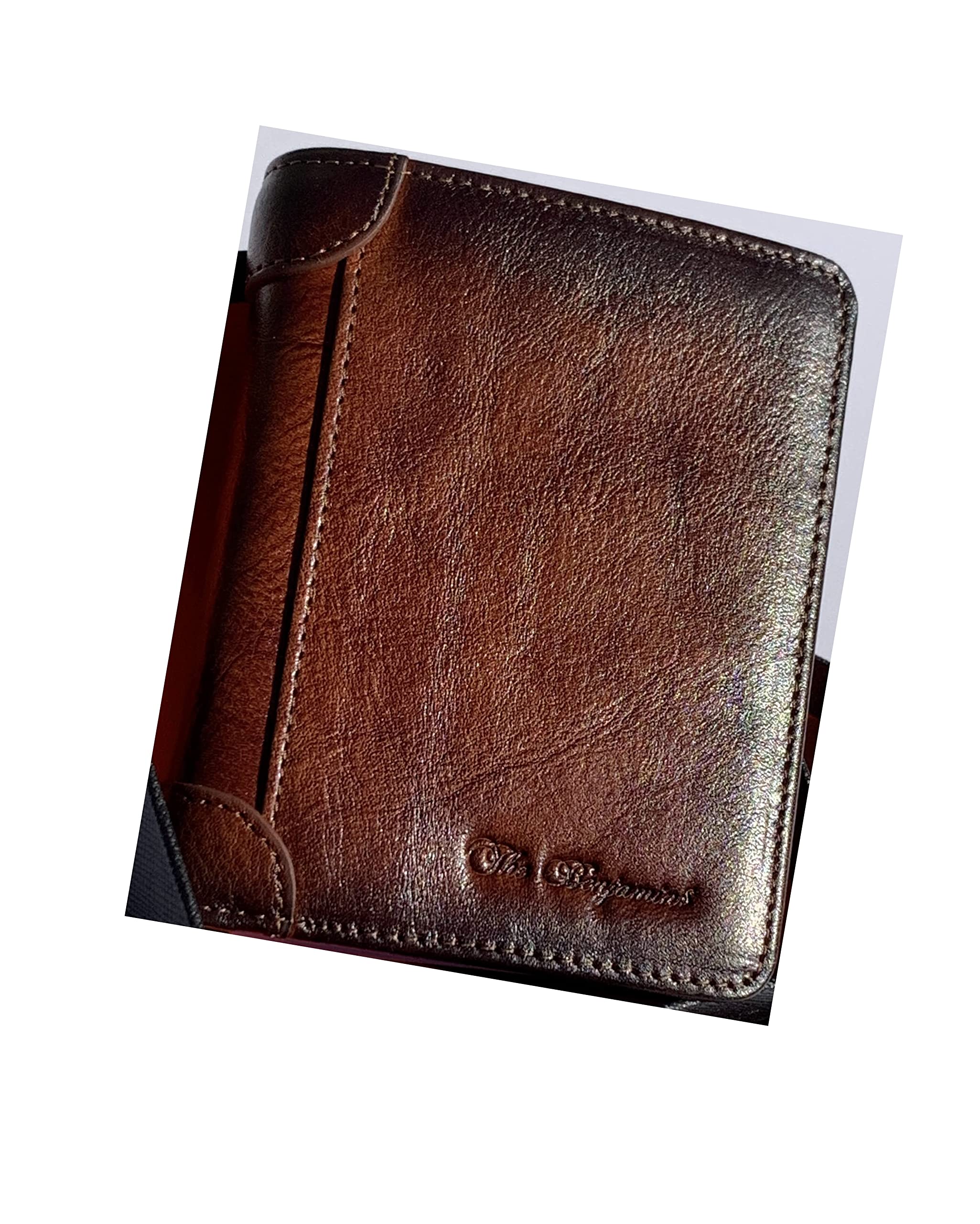 The Benjamin$ Genuine Cowhide Leather Wallet Fine Gifts for Men Trifold Wallet - Where do you keep your Benjamin$?, Brown, Trifold Wallet