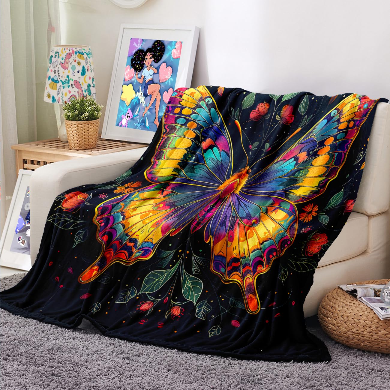 BATATADOCE Butterfly Blanket for Girls - Colorful Butterfly Throw Blanket for Women Butterflies Gifts for Kids Girls Bedroom Decor,Throw Size 50