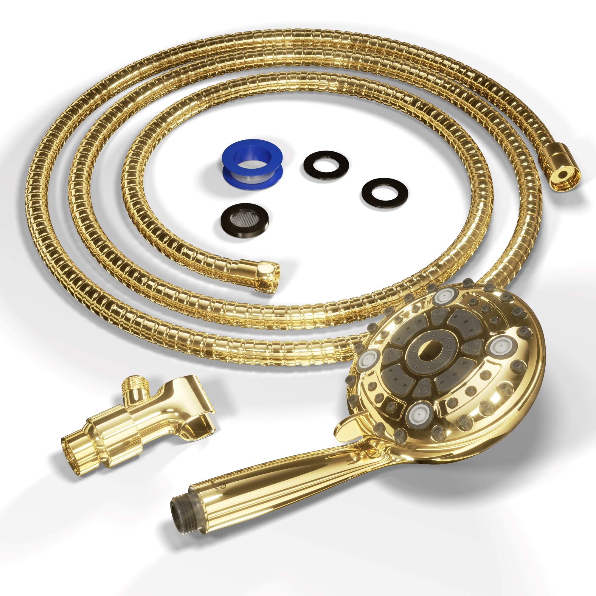 Aquarius - Soffione doccia portatile con tubo (extra lungo), grado spa, ad alta pressione, con 6 impostazioni di spruzzo, supporto regolabile e nastro in teflon Ottone lucido.