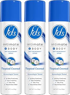 FDS Intimate Deodorant Spray Tropical Coconut 2oz Pack of 3 - pH-Balanced, Talc-Free Feminine Odor Protection, Gynecologist Tested