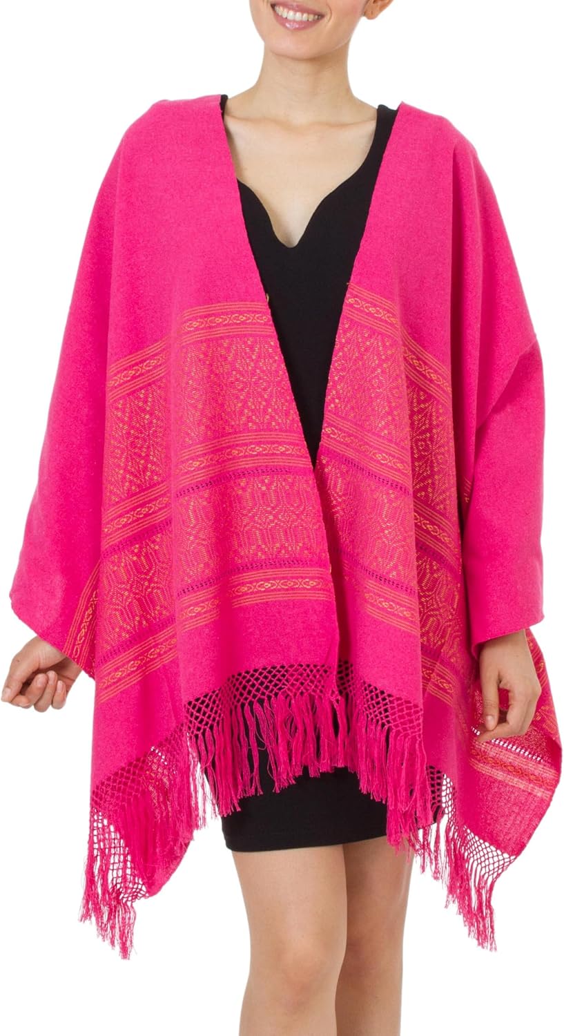 NOVICA Artisan Handwoven Zapotec Cotton Rebozo Shawl Unique Hot Pink Patterned Mexico Accessories Shawls Natural Materials Eco Friendly ' Hot Pink Zapotec Treasures'