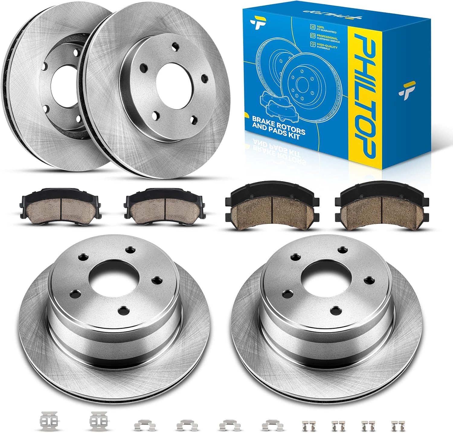 PHILTOP Front & Rear Brake Kit For 1998-2000 Isuzu Hombre, Brake Rotors Ceramic Brakes Pads Replacement : 11.61" inch Rear, 10.77" inch Front Rotor