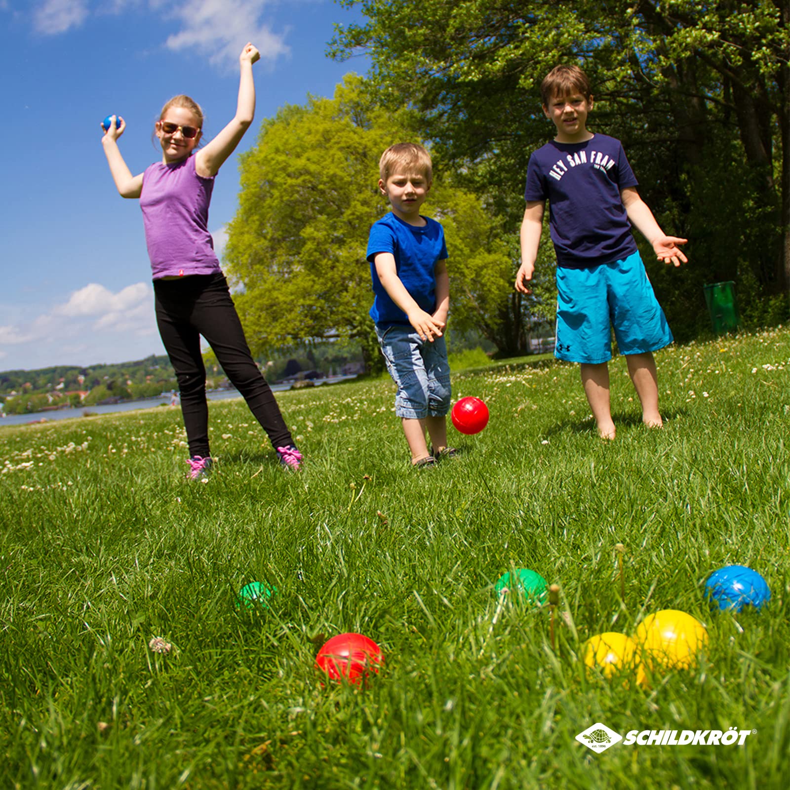 Schildkröt Fun Boccia Set 4×2 Bolas de Boccia Bola Objetivo Ø 7,25 cm Plástico Relleno de Agua Multicolor