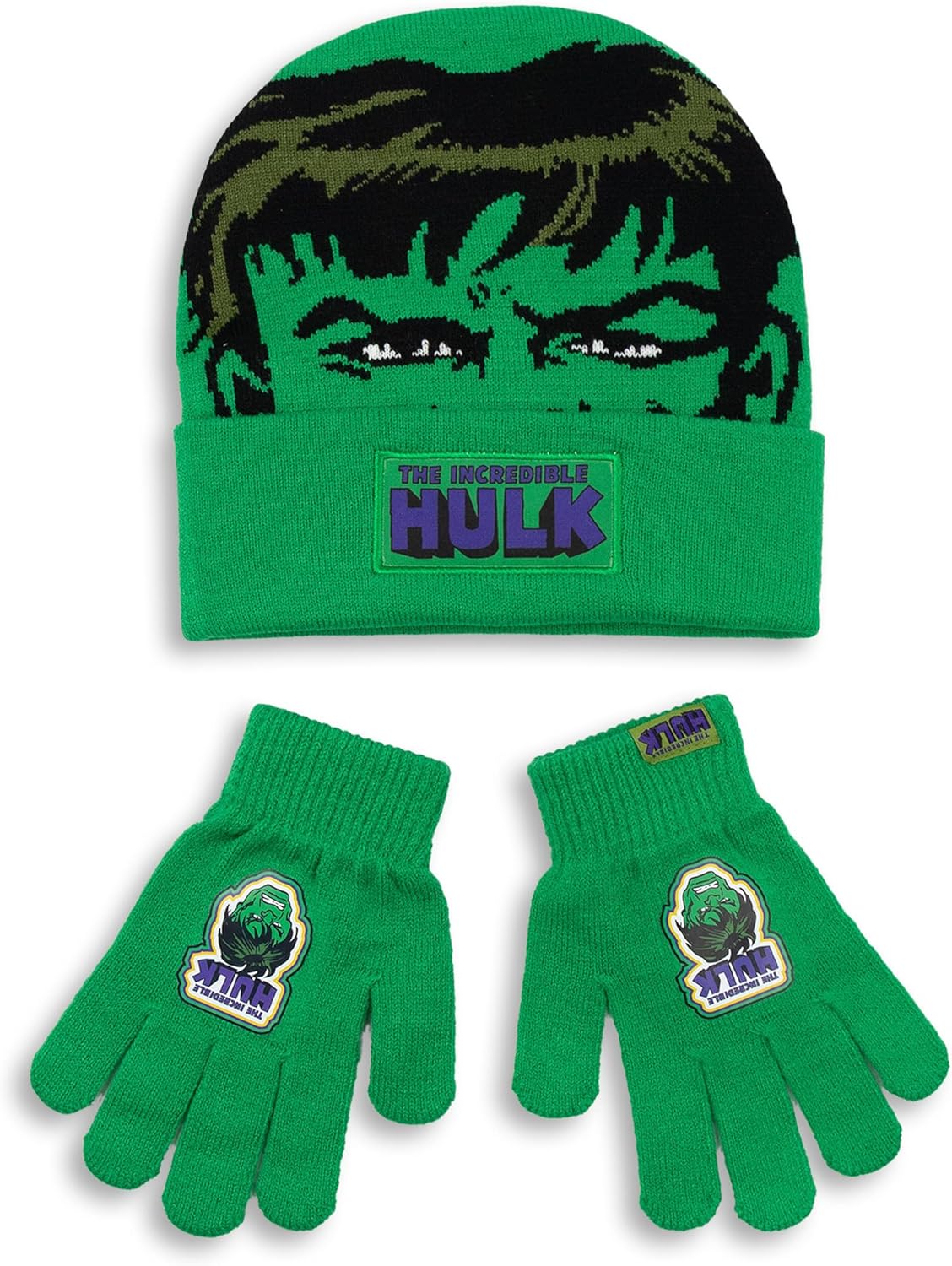 Marvel The Incredible Hulk Boys Green Beanie and Gloves Set | Winter Warmer Accessories for Kids