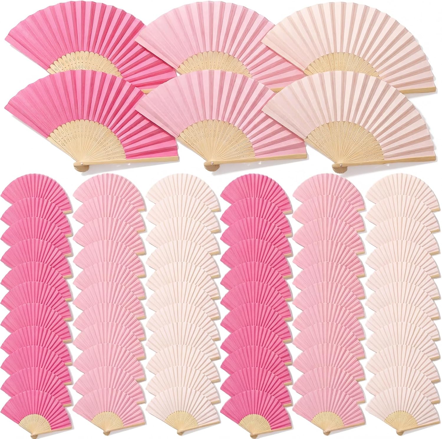 60 Pcs Pink Paper Folding Hand Fans 8.3 Inch Handheld Portable Decorative Fans for Wedding, Outdoor Party Favors, Baby Shower Decorations DIY Crafts Photography Prop
