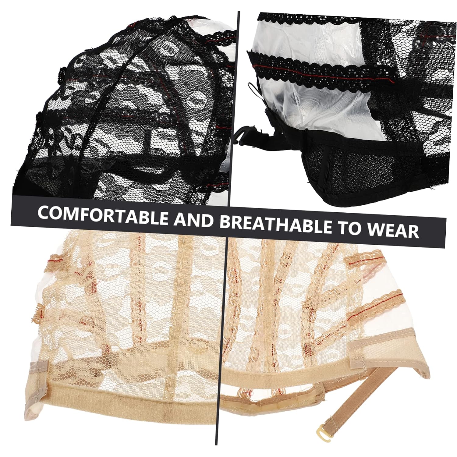2pcs Adjustable Wig Mesh Caps for Lace Wigs Breathable and Durable Caps for All Hair Types Black Skin Tone Comfortable Making Supplies for Women
