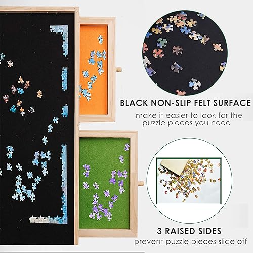 Miniatura 5 de Lovinouse Tablero de rompecabezas con cubierta mesa de rompecabezas de madera con cajones organizador de almacenamiento de rompecabezas
