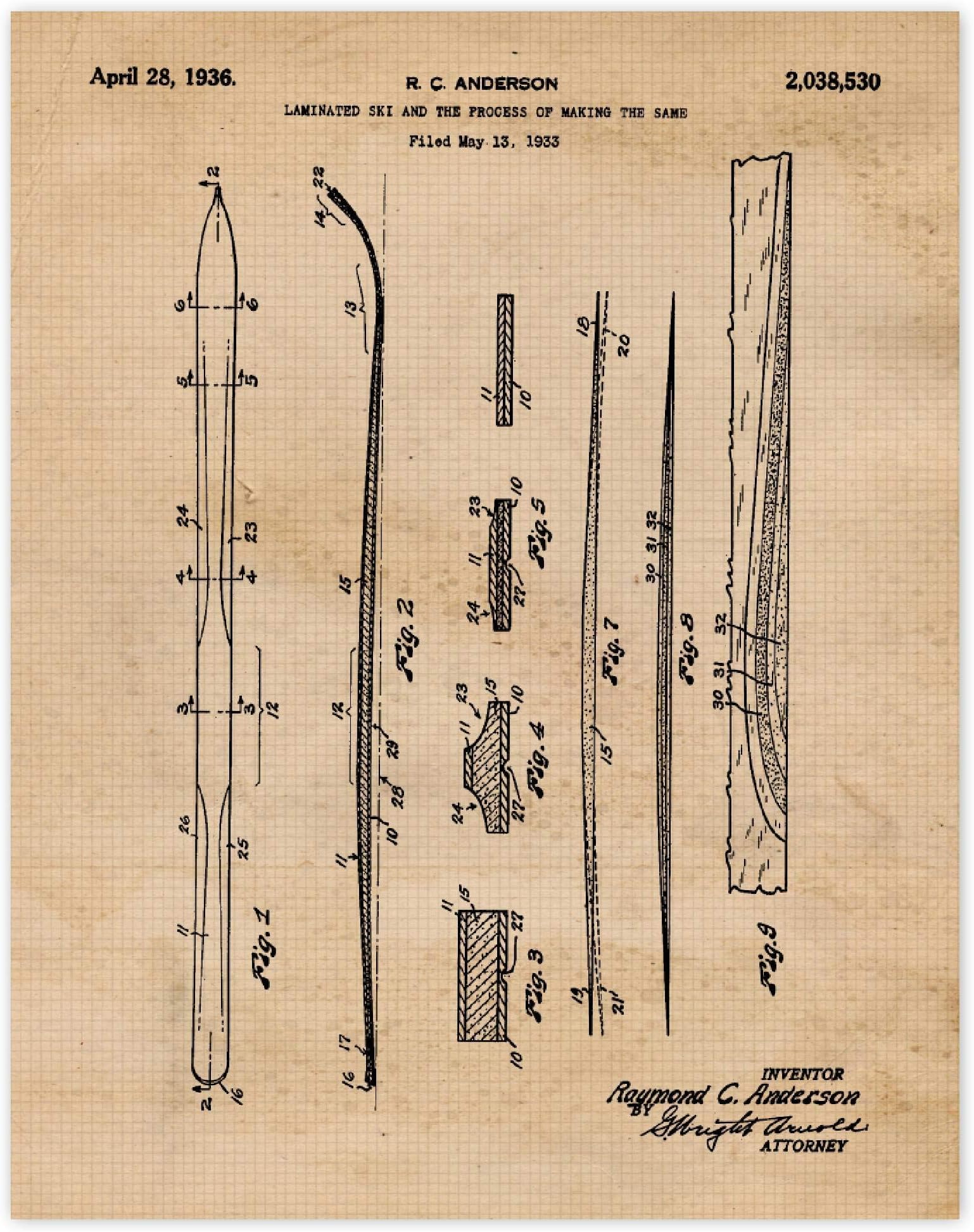 Amazon Com Vintage Laminated Ski Patent Poster Prints Set Of 1 11x14 Unframed Photos Wall Art Decor Gifts Under 15 For Home Office Man Cave College Student Teacher Coach Winter X Games Snow