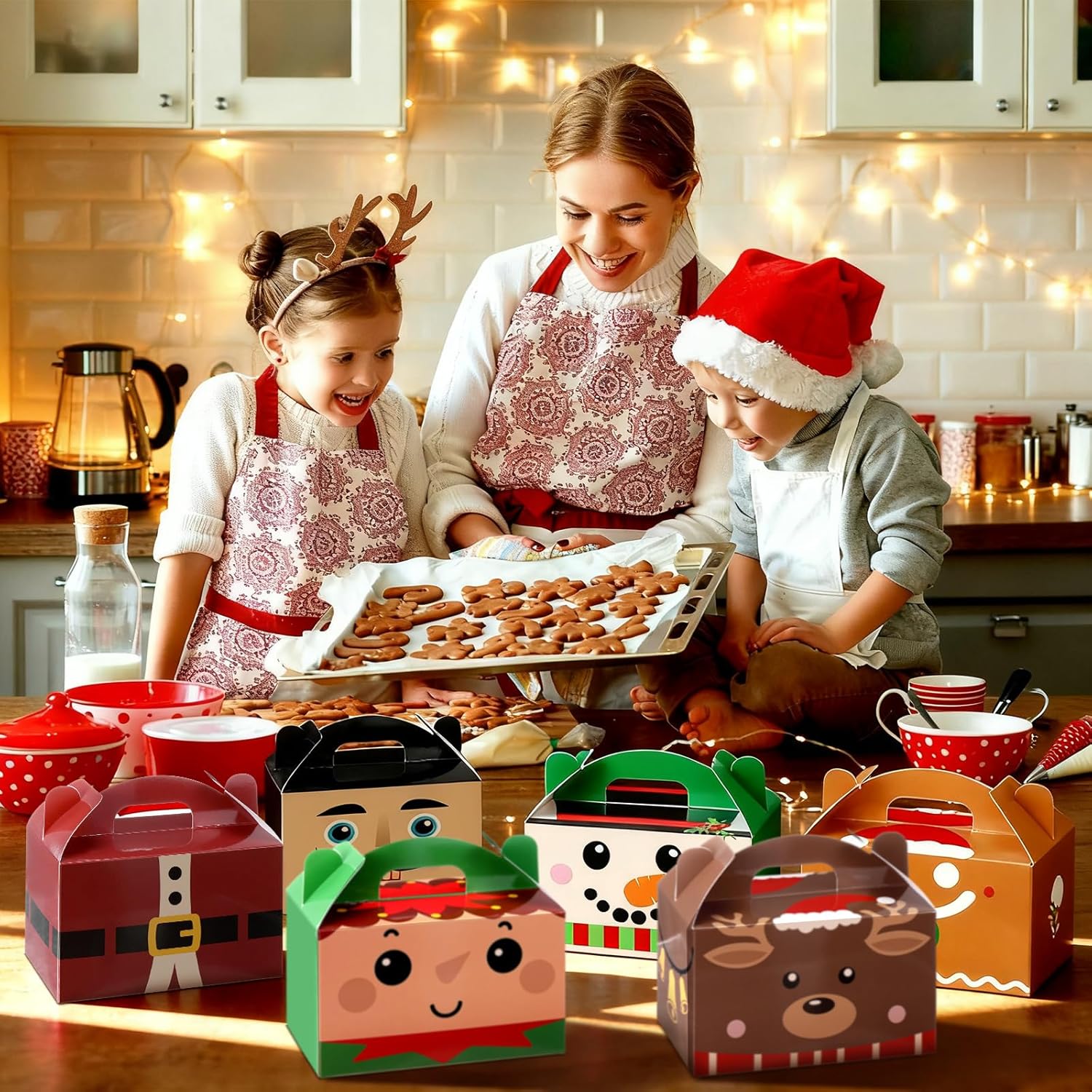 Harloon 48 Pcs Christmas Cookie Boxes for Gift Giving 3D Xmas Assorted Paper Treat Candy Chocolate Gift Boxes with Handles Holiday Party Favor Supplies for Christmas Party Exchange Presents, 6 Styles - Image 5