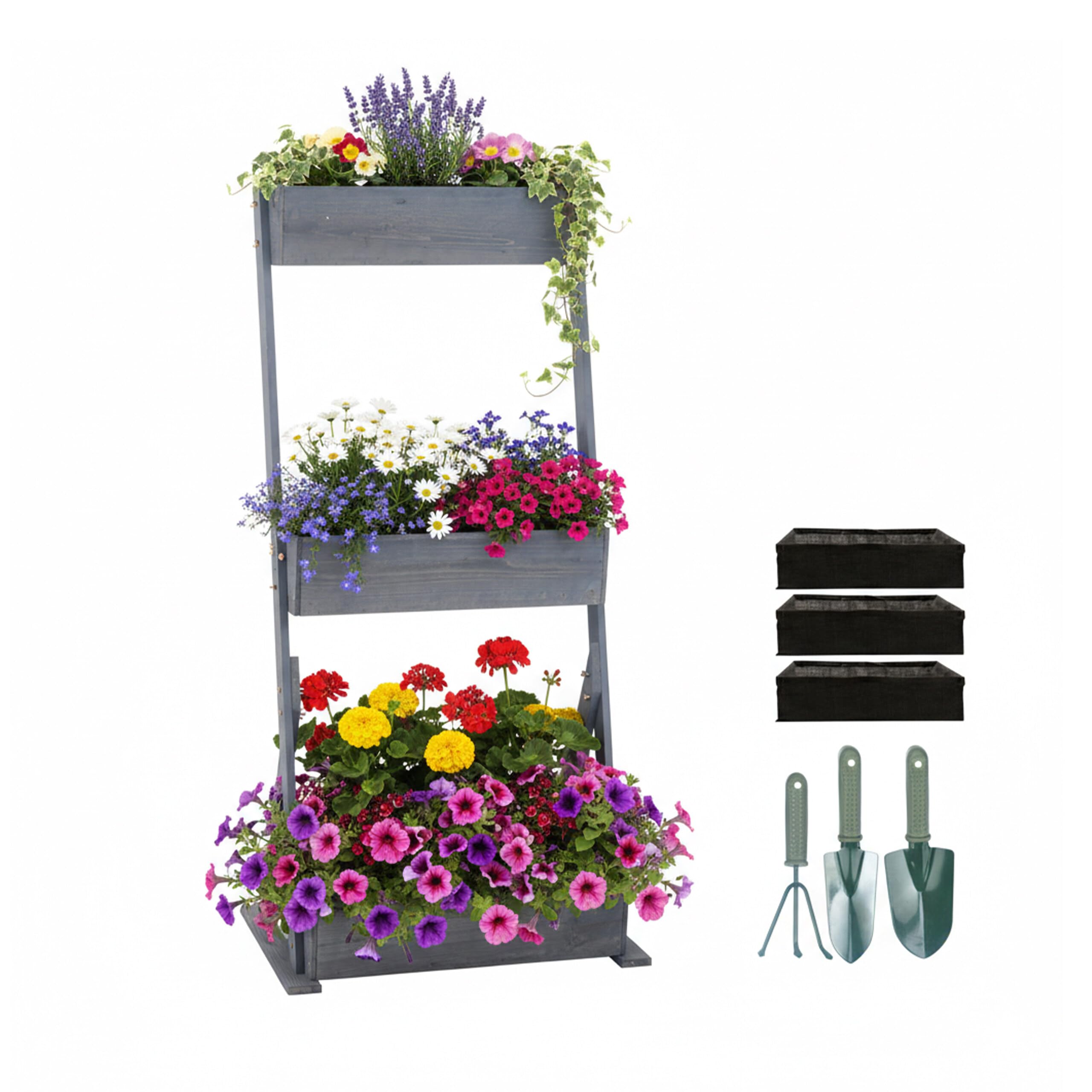 Relaxdays aiuola Verticale in Legno HxLxP 140x60x50 cm, 3 Cassette, Balcone/terrazza, TNT &