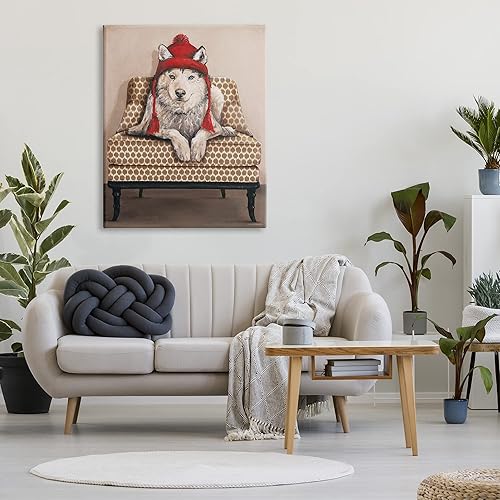 Miniatura 3 de Stupell Industries Silla de sala de estar con sombrero rojo Husky de invierno, diseñada por Kamdon Kreations, arte de pared en lienzo, 36 x 48