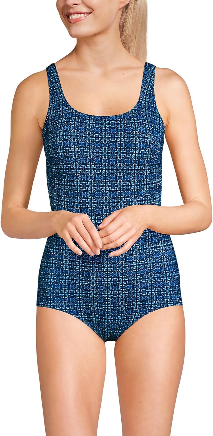 Lands' End Women's Chlorine Resistant Soft Cup Tugless Sporty One Piece Swimsuit