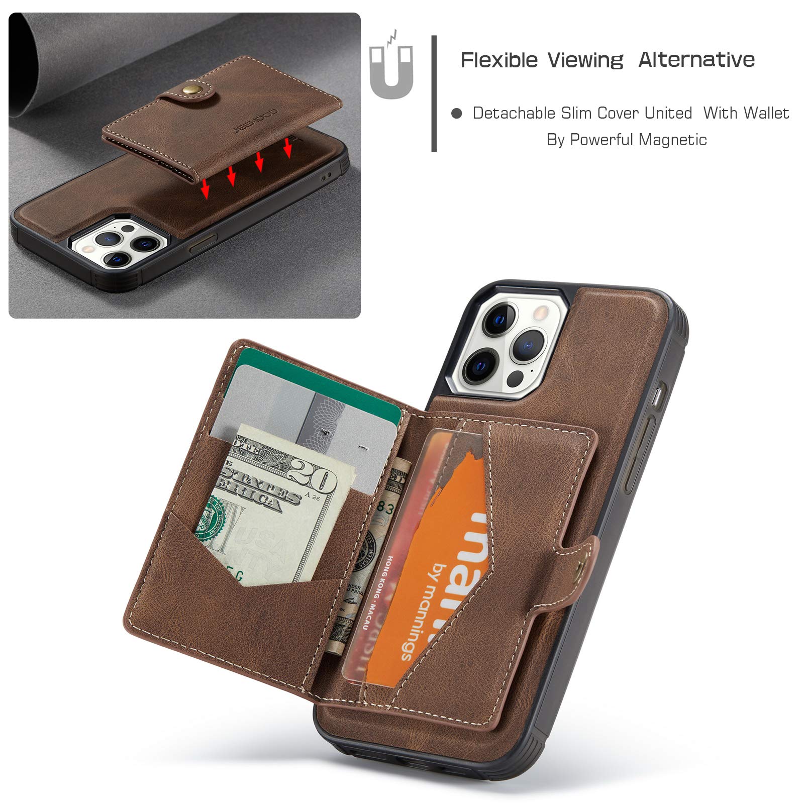 iPhone 12 Pro Max Case - Folio Flip Wallet Phone Case - Custodia per telefono con portafoglio, flip folio, in pelle premium, porta carte di credito, chiusura magnetica, supporto antiurto. - DEVYN