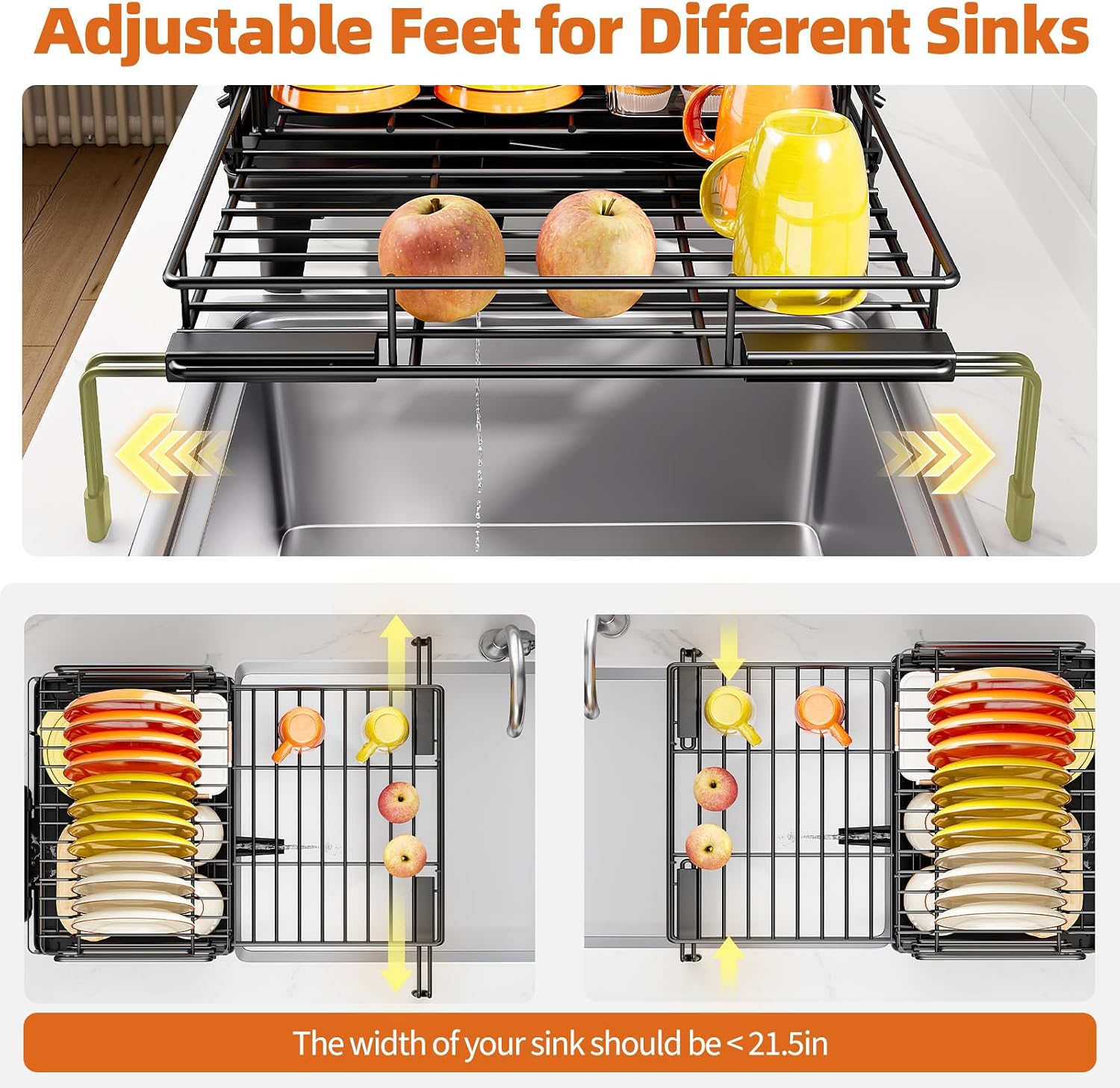 Urackify Expandable Sink Dish Drying Rack for Kitchen Counter, 2-Tier Black image 4
