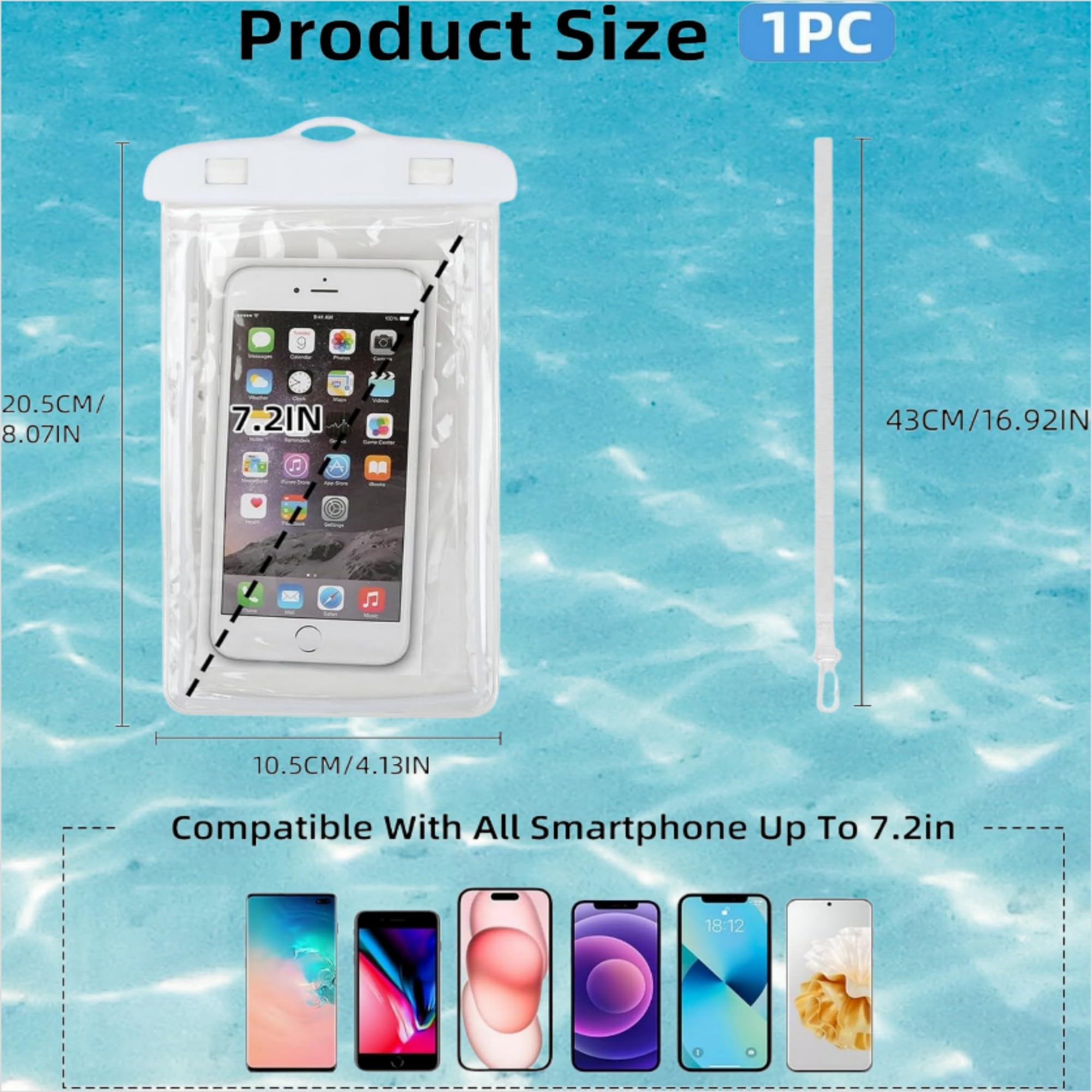 AERRYORD Waterproof Phone Case Small Pouch Beach Dry Bag with Cell Phone Hook Lanyard, Water Proof Phone Protector Gasbag Pouch, Underwater Snorkeling and Swimming Phone Airbag Clear Case (White)