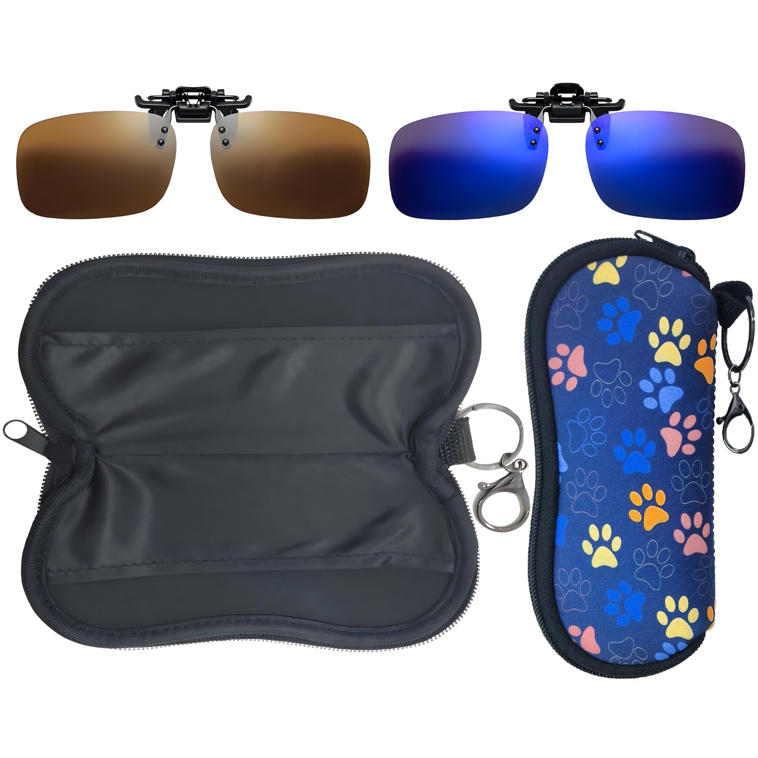 WOKCHUERY Clip-On Sunglasses, 2 Pcs with Soft Case,Polarized UV Protection Glare Reduction‌,Flip Up For Driving Travel Sport