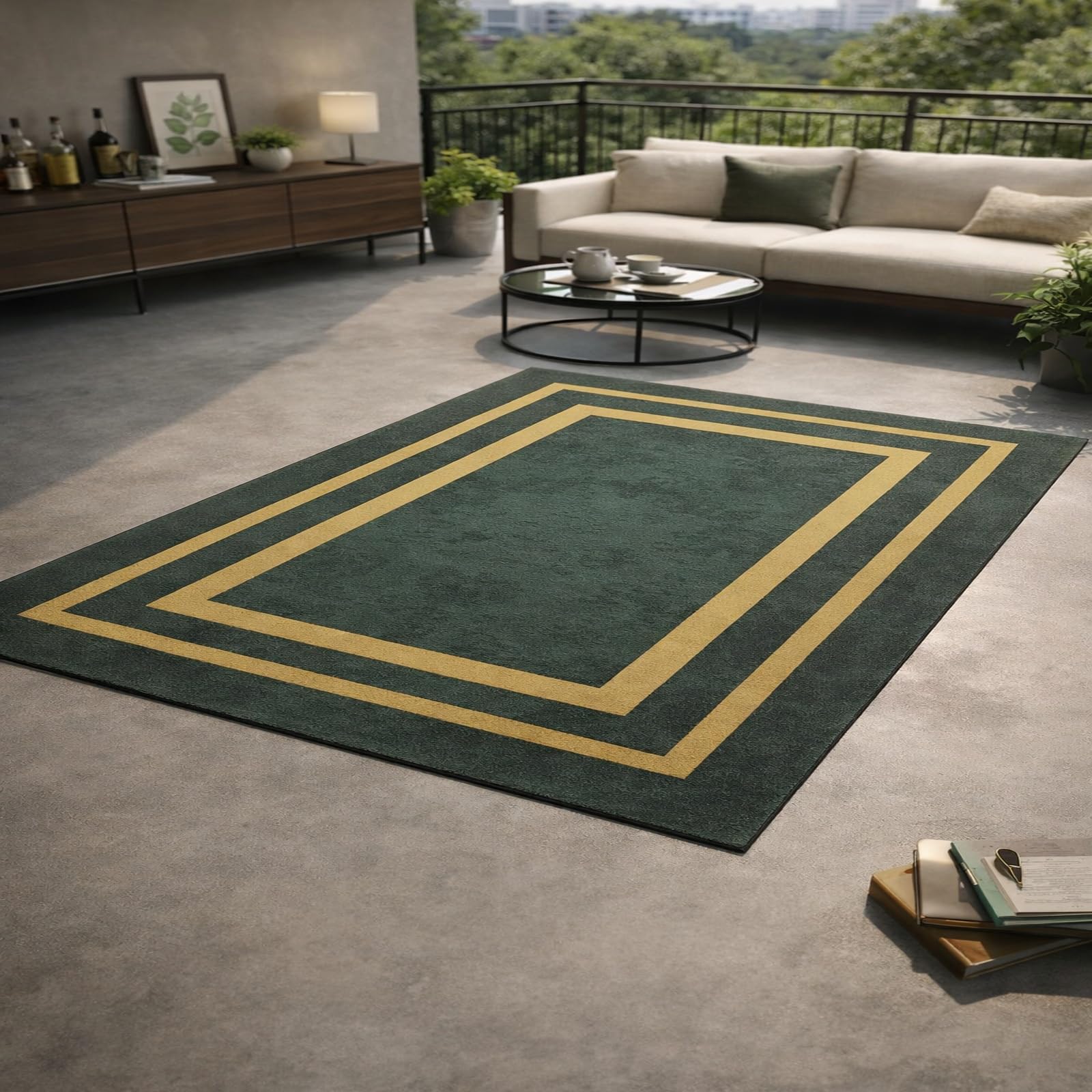 Tapis de cuisine géométrique vert et antidérapant pour la terrasse