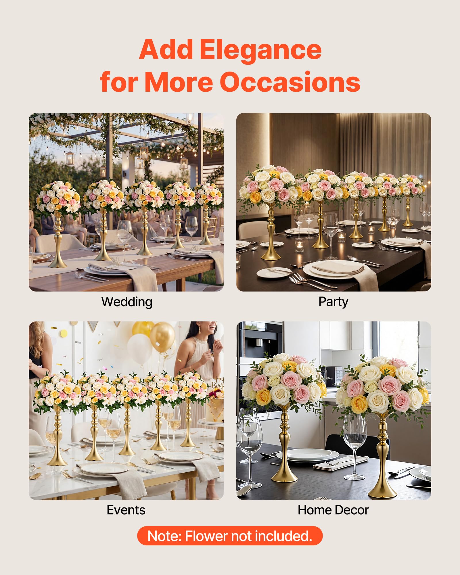 VEVOR 16 STK. Hochzeitsvasen Tafelaufsatz Blumenvasen für Hochzeit 38 cm Hoch, Metall Tafelaufsatz Vasen mit Blumenständern, Mittelstück Tischvase für Hochzeiten Party Jubiläumsfeier Zeremonie, Gold