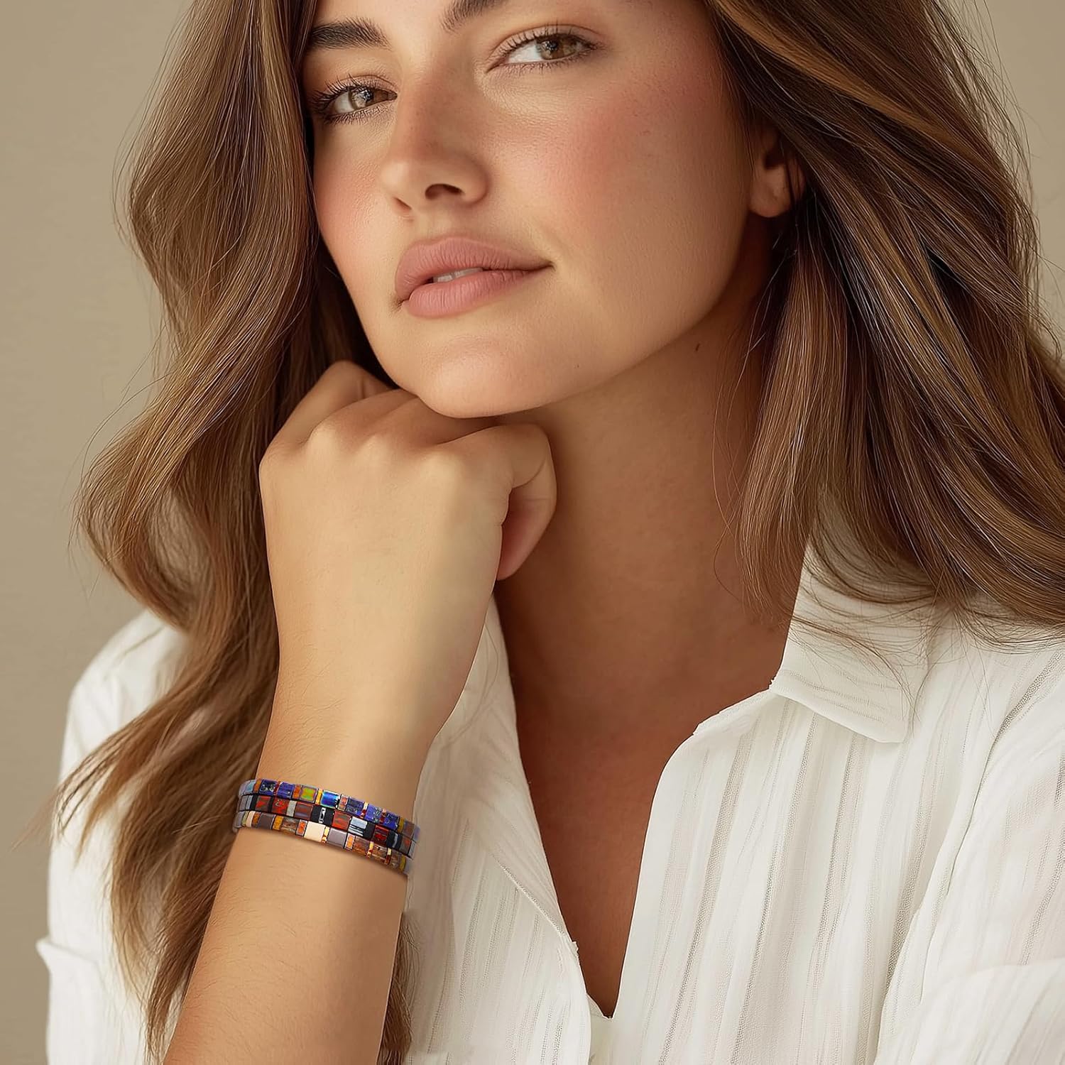 Sonateomber Tila Flat Beaded Stretch Stack Bracelets Set for Women, Trendy Stackable Colorful Glass Square Beads Bracelet Friendship Accessories Jewelry Gift - Image 2