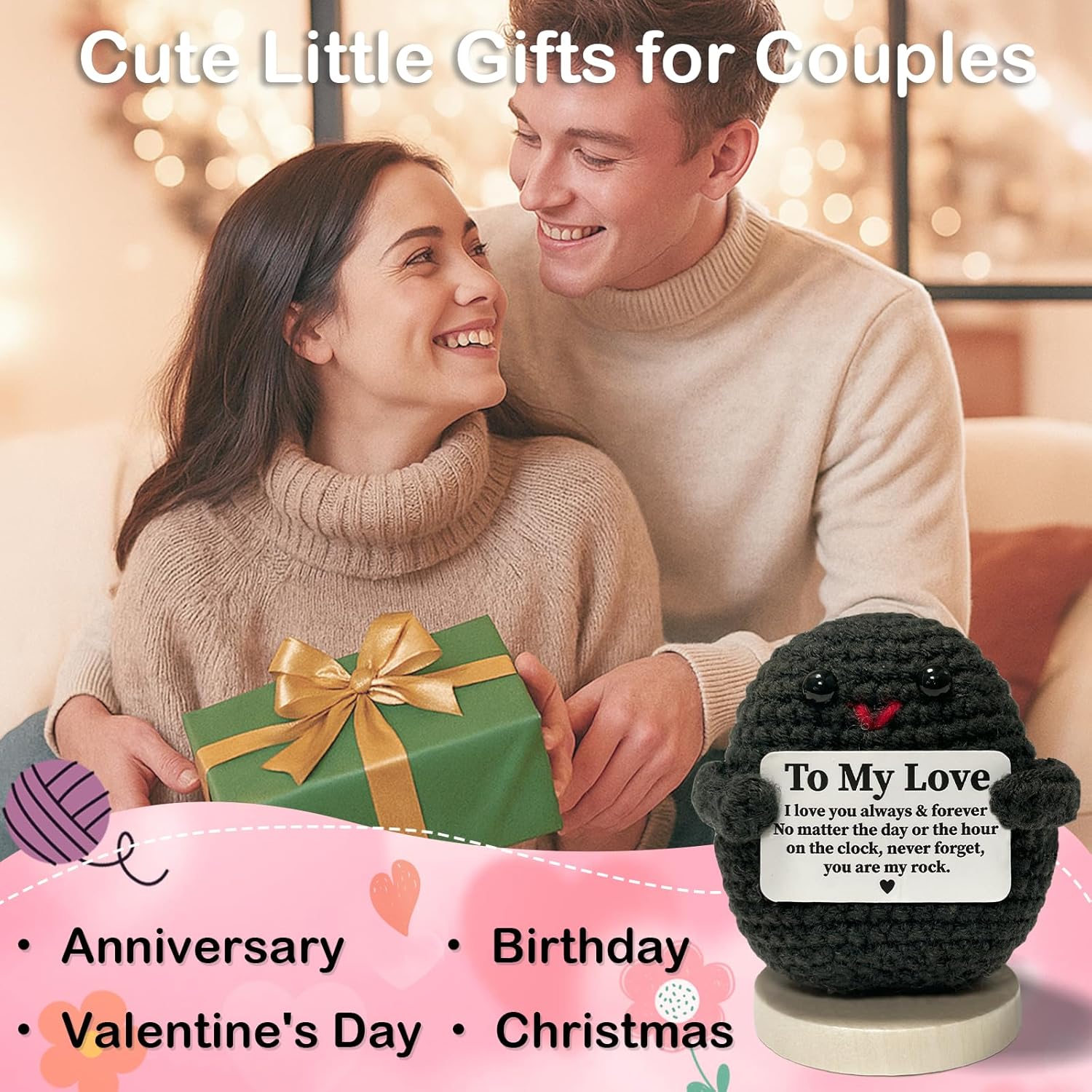 Valentines Day Gifts Decor, I Love You Gifts for Him Her, Handmade Crochet Rock, Anniversary Wedding Gifts for Boyfriend Girlfriend, Romantic Husband Wife Birthday Gift Ideas for Couples - Image 5