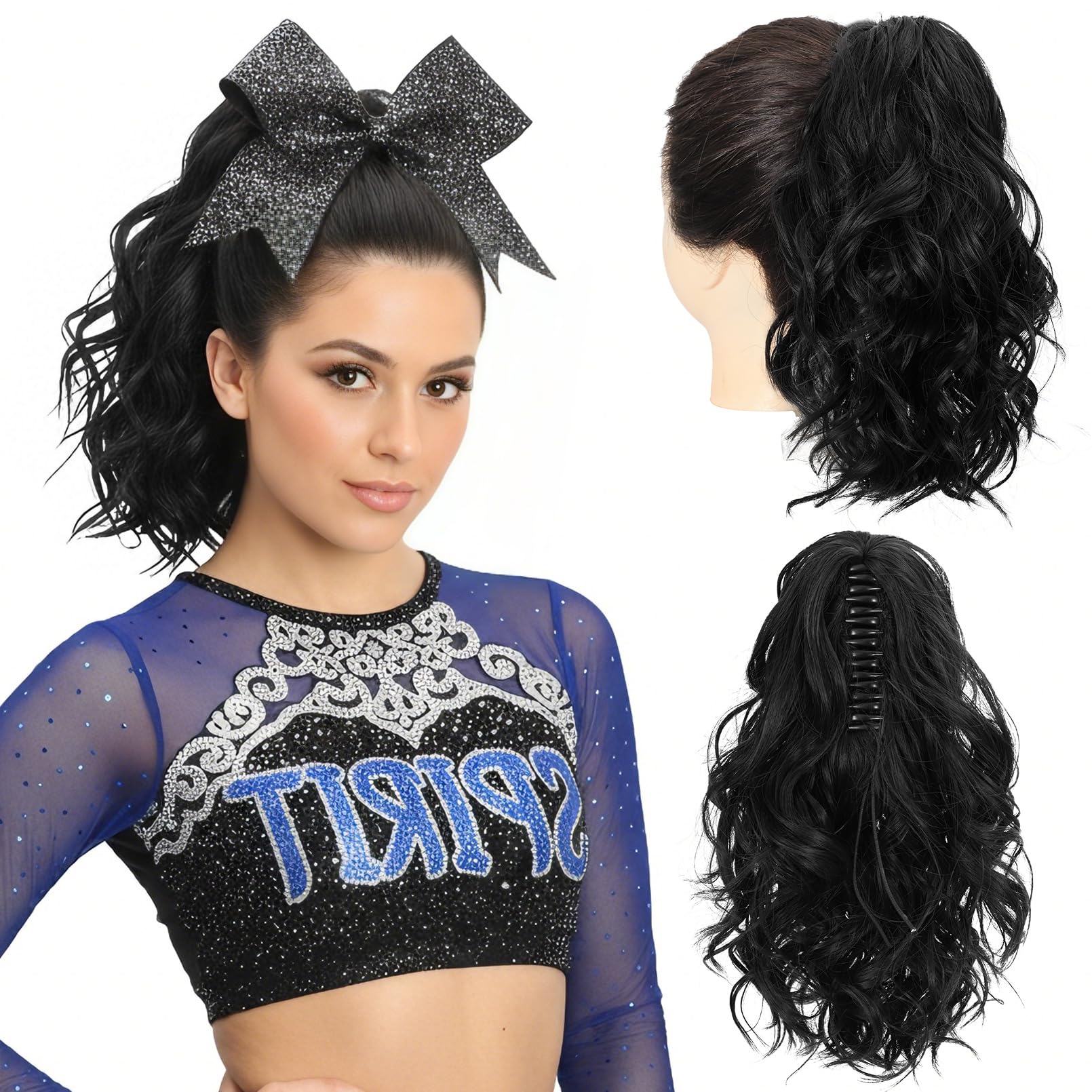 SEIKEA 10" Highlight Ponytail Extension Claw Short Thick Wavy Curly Jaw Clip in Fake Pony Tails Fake Hair Soft Natural Looking Synthetic Hairpiece for