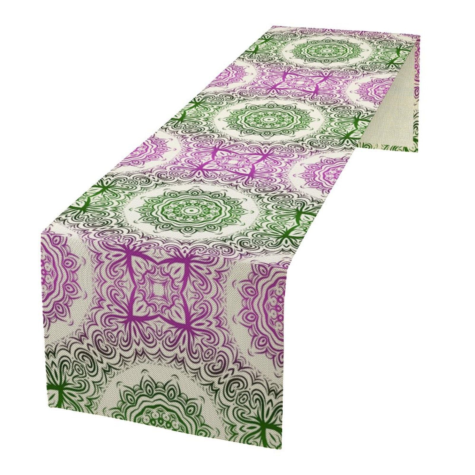 Bohemian Mandala Flower Table Runner Vintage Ethnic Abstract Floral Oriental Seasonal Dinner Runner Farmhouse Home Kitchen Holiday Party Dining Table Decor 13x90in