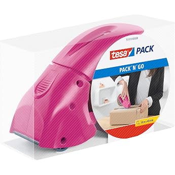tesa Pack Dispenser Pack 'n' Go - Pink - Includes 50 m x 48 mm Tape