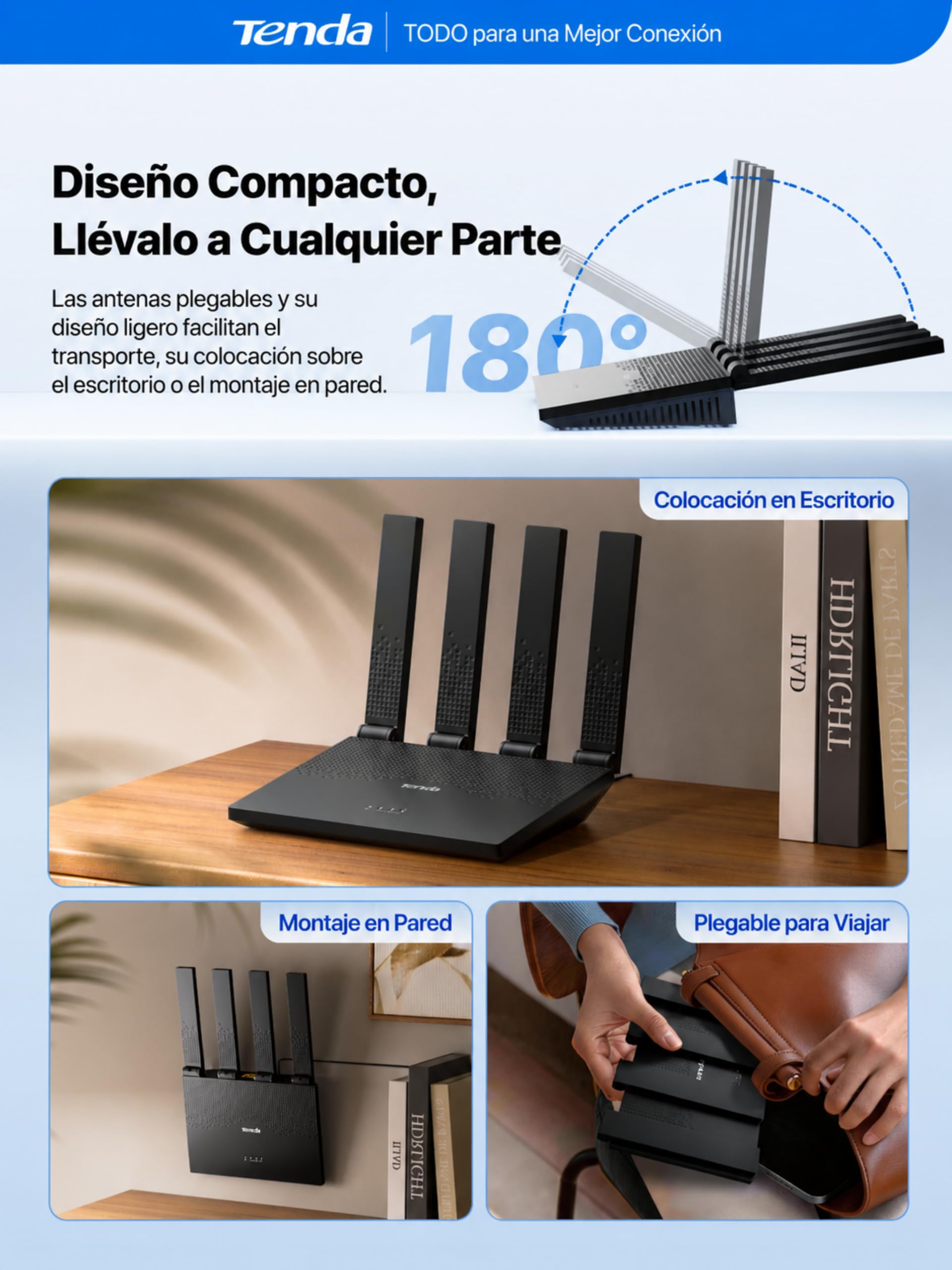 Tenda Router 4G con Tarjeta SIM Módem LTE Cat4 Wi-Fi N300 4G03 Pro V2.0 | 4 Antenas Plegables, USB-C, LAN/WAN, Plug&Play, 32 Dispositivos, Portátil para el Hogar, Casa Rural, Autocaravana y Camping