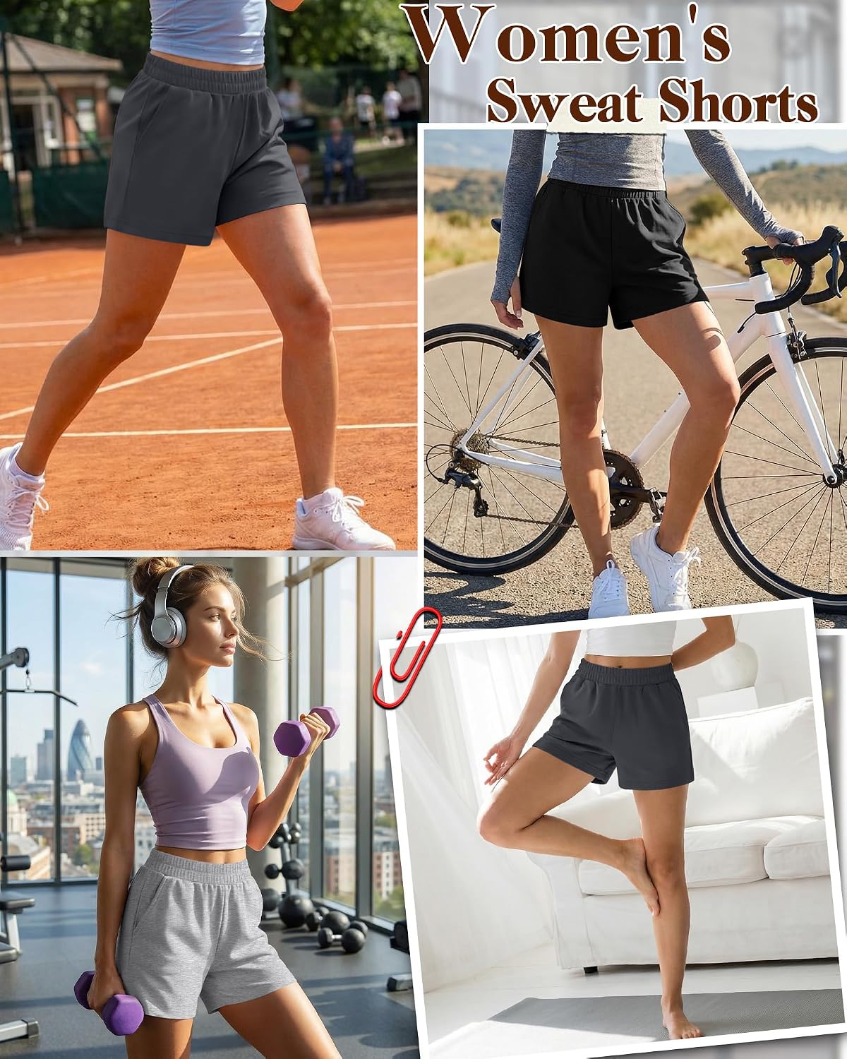 3 Pack Women's Sweat Shorts Lounge Comfy Athletic Shorts Elastic Waist Summer Workout Casual Pants with Pockets