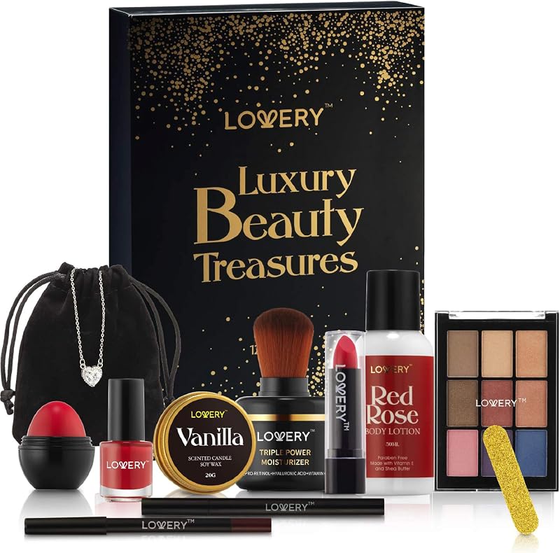 Birthday Gifts for Her, Beauty Treasures 12 Day Makeup Gift Set - Birthday Gift Box With Women's Skincare and Makeup Surprises - Gifts for Women with Unique Surprises