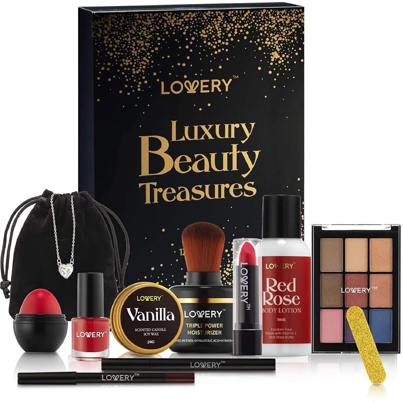 LOVERY Conjunto de presentes de beleza com 12 itens, maquiagem, cuidados da pele e acessórios