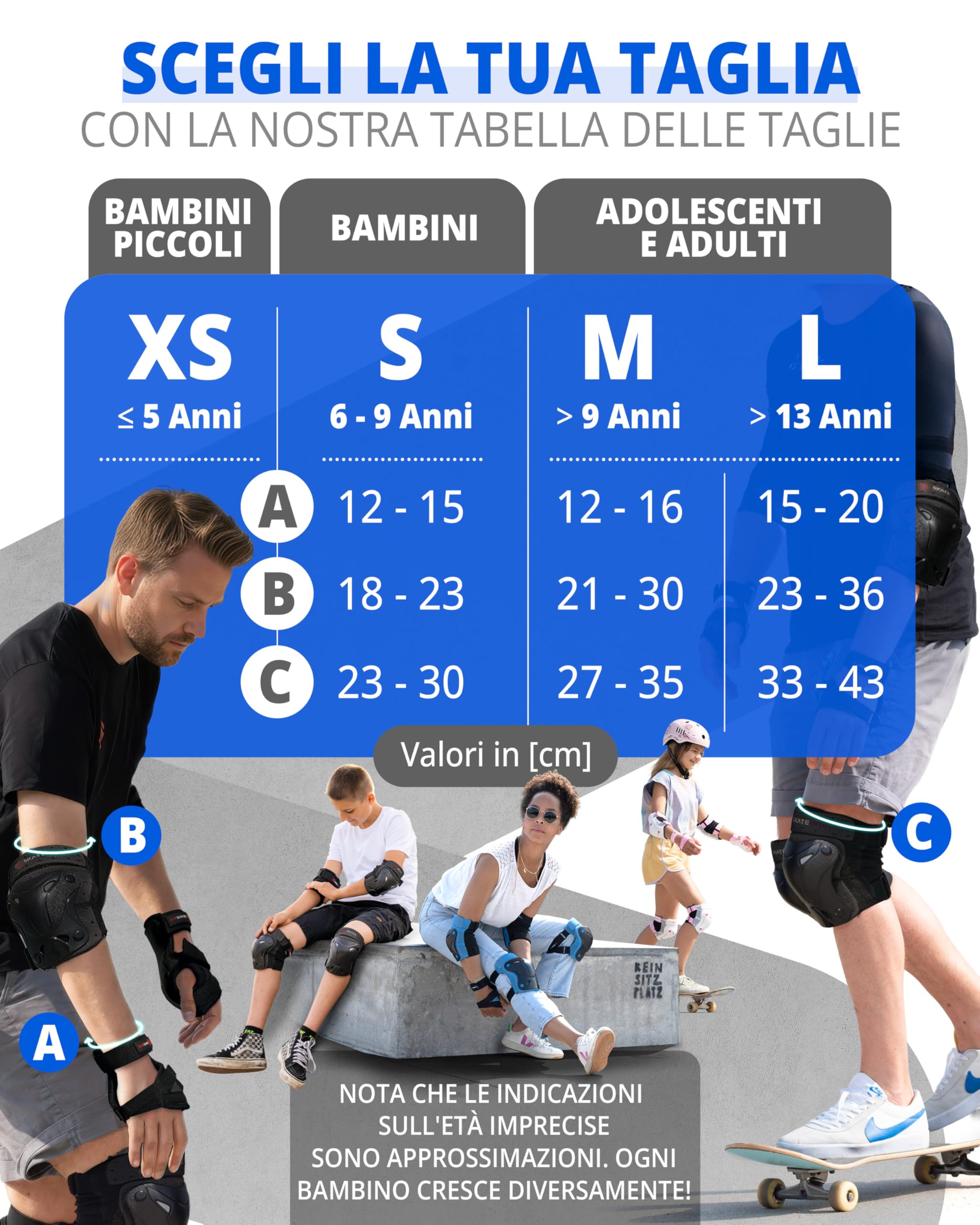 SKATEWIZ Protezioni Pattini Bambina [6pc] Protezioni per Pattini per Ragazze - Ginocchiere Bambina, Bambino e Adulti