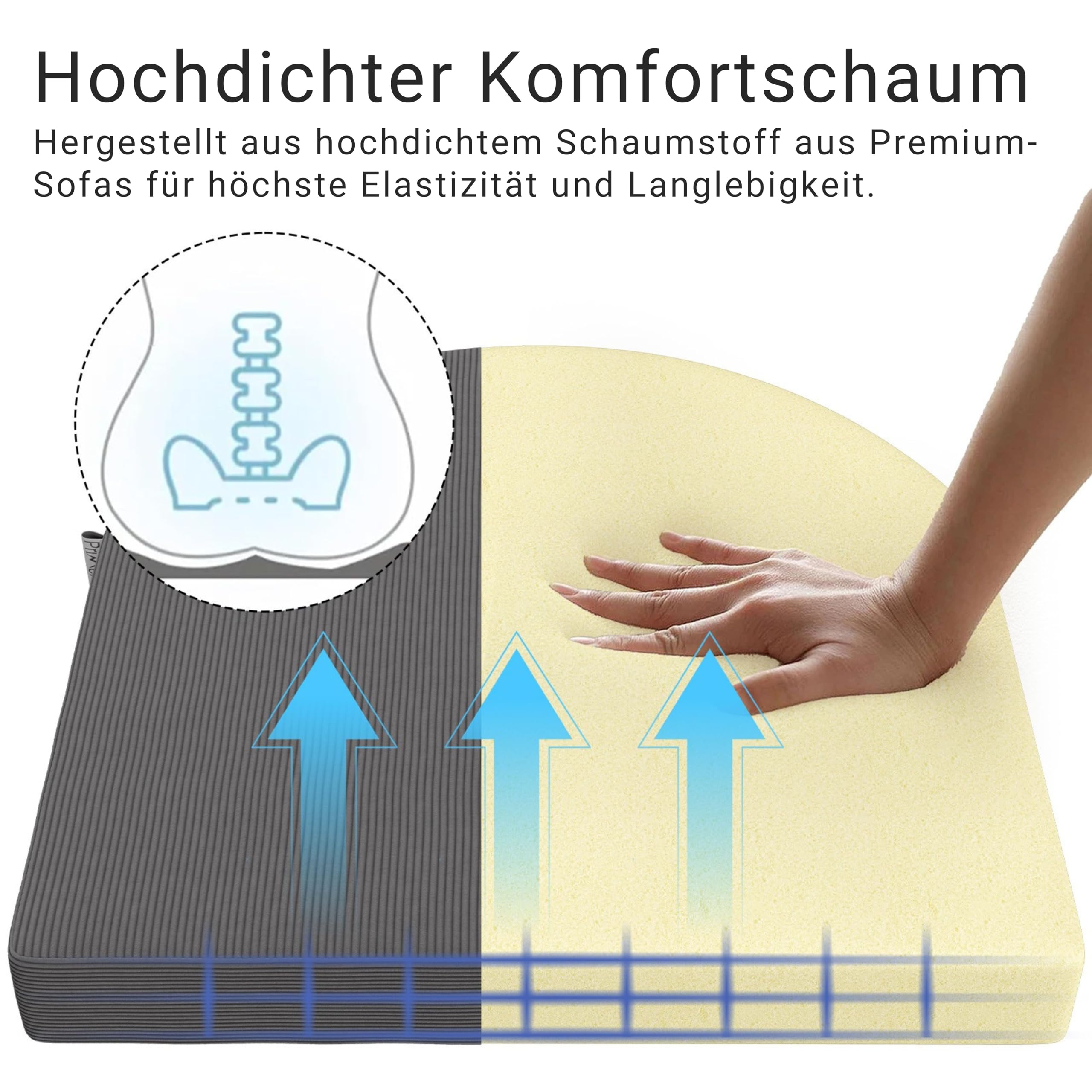 Stuhlkissen 50x50x5cm, 2er-Set mit Fixierbändern, Grau