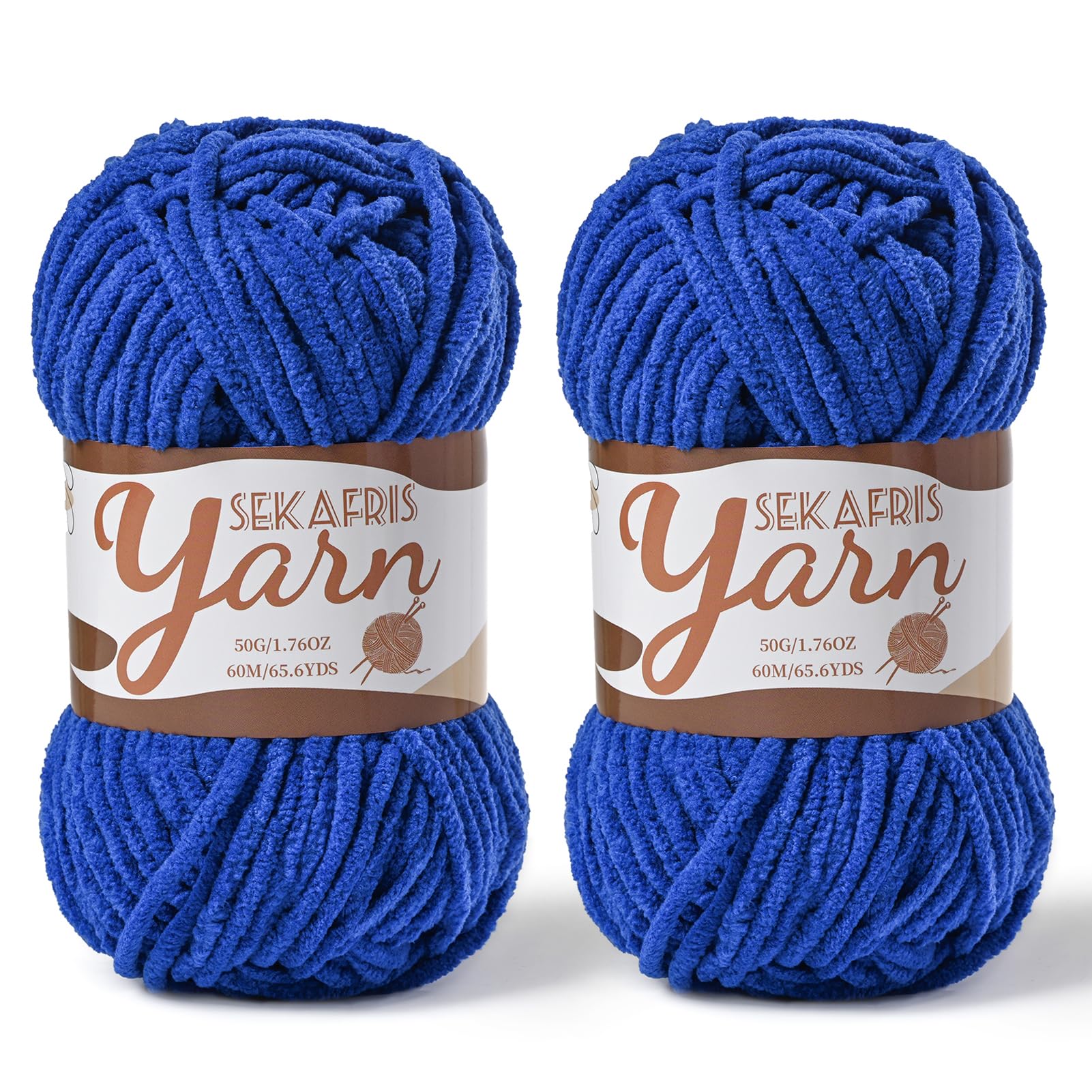 Chenille Yarn for Crocheting Crochet Sapphire Blue Yarn 2 Pack