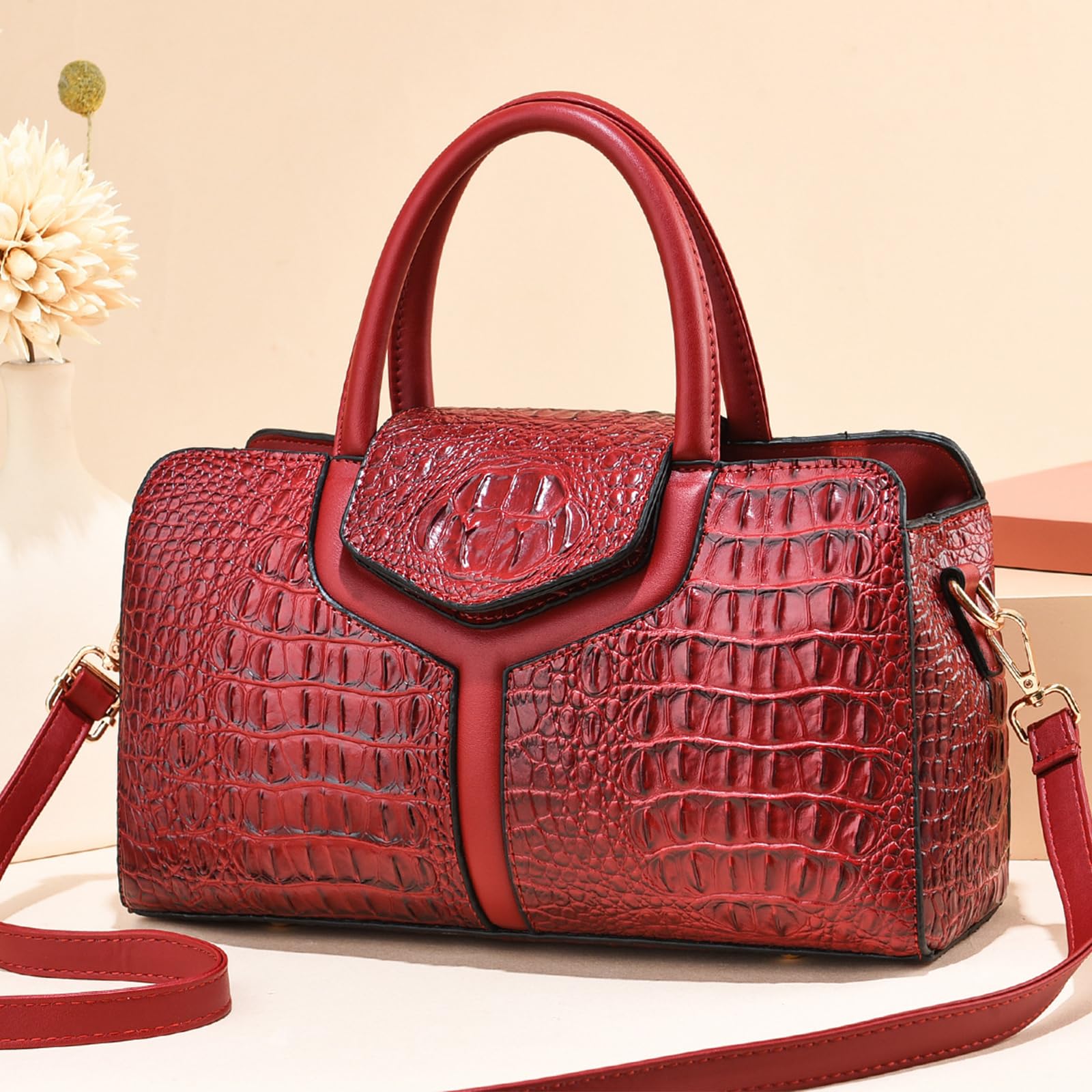 NICOLE & DORIS Sac à Main Femme Crocodile Sac Bandoulière PU Cuir Sac D'épaule Imperméable Sacs à Main Portés Epaule Elegant Sac Rétro Vintage