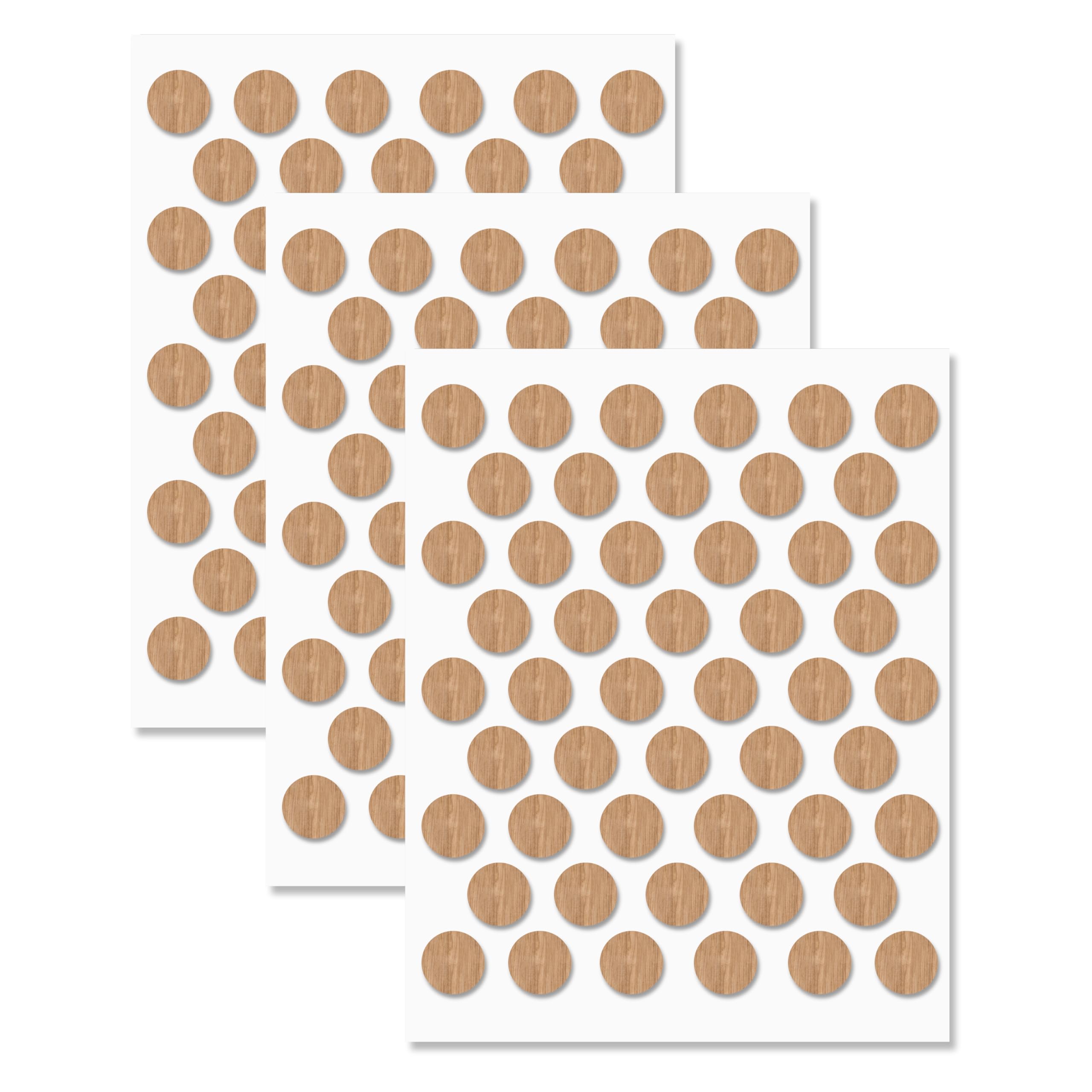 Oak Self-Adhesive Screw Hole Stickers - 150 pcs. 0.55 inch / 14 mm Peel Stick Dust Proof Tape, Water Resistance PVC Caps for Wood Cabinets, Furniture, Drawer, Wardrobe, Kitchen, Table