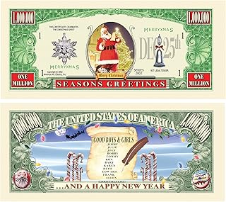 Merry Christmas Seasons Greetings Santa Claus Santas List Million Dollar Bill In Currency Holder - Collectible Novelty St. Nick Million Dollar Bills - Best Fun Stocking Stuffer Gift