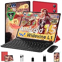 Gemini AI Tablet 10 Pollici Android 15 64GB ROM + 2TB TF, Octa-Core 2.0 Ghz, 1280 * 800 FHD IPS, Standby Molto Lungo, Bluetooth 5.0, Widevine L1, 5MP + 8MP, GMS, 2026 Newest Tablet con tastiera,Rosso