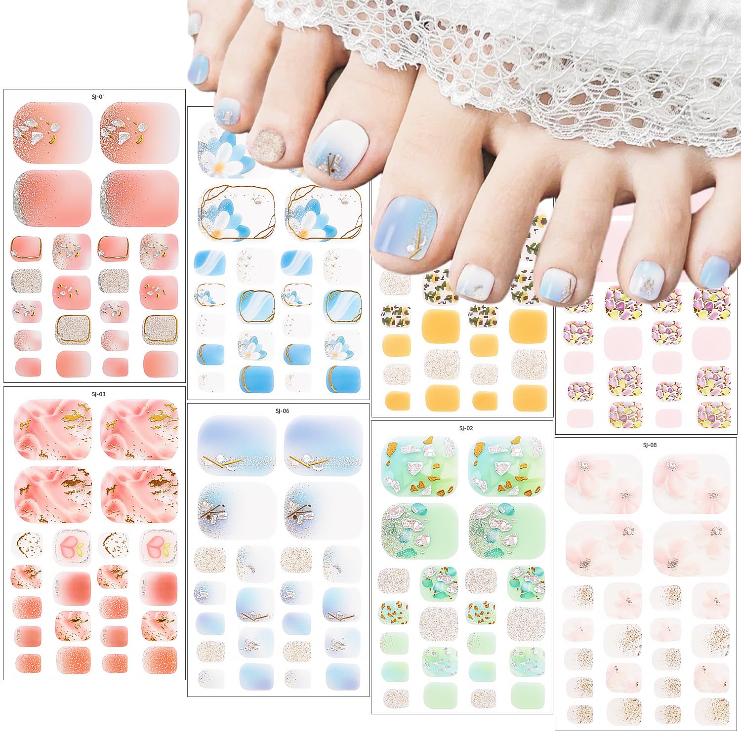 8 Sheets Spring Nail Wraps Stickers Semi Cured Gel Nail Strips Supplies Spring Flowers Gel Nail Strips Decals with Nail File Glitter Full Wrap Nail