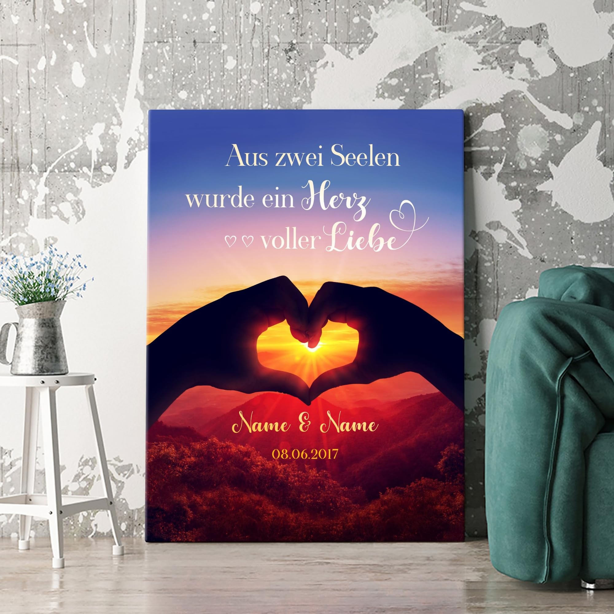 Liebesleinwand Personalisierte Geschenke | Leinwandbild Geschenk für sie und ihn zum Geburtstag, Hochzeitstag, Jahrestag gestalten | Herzensblick