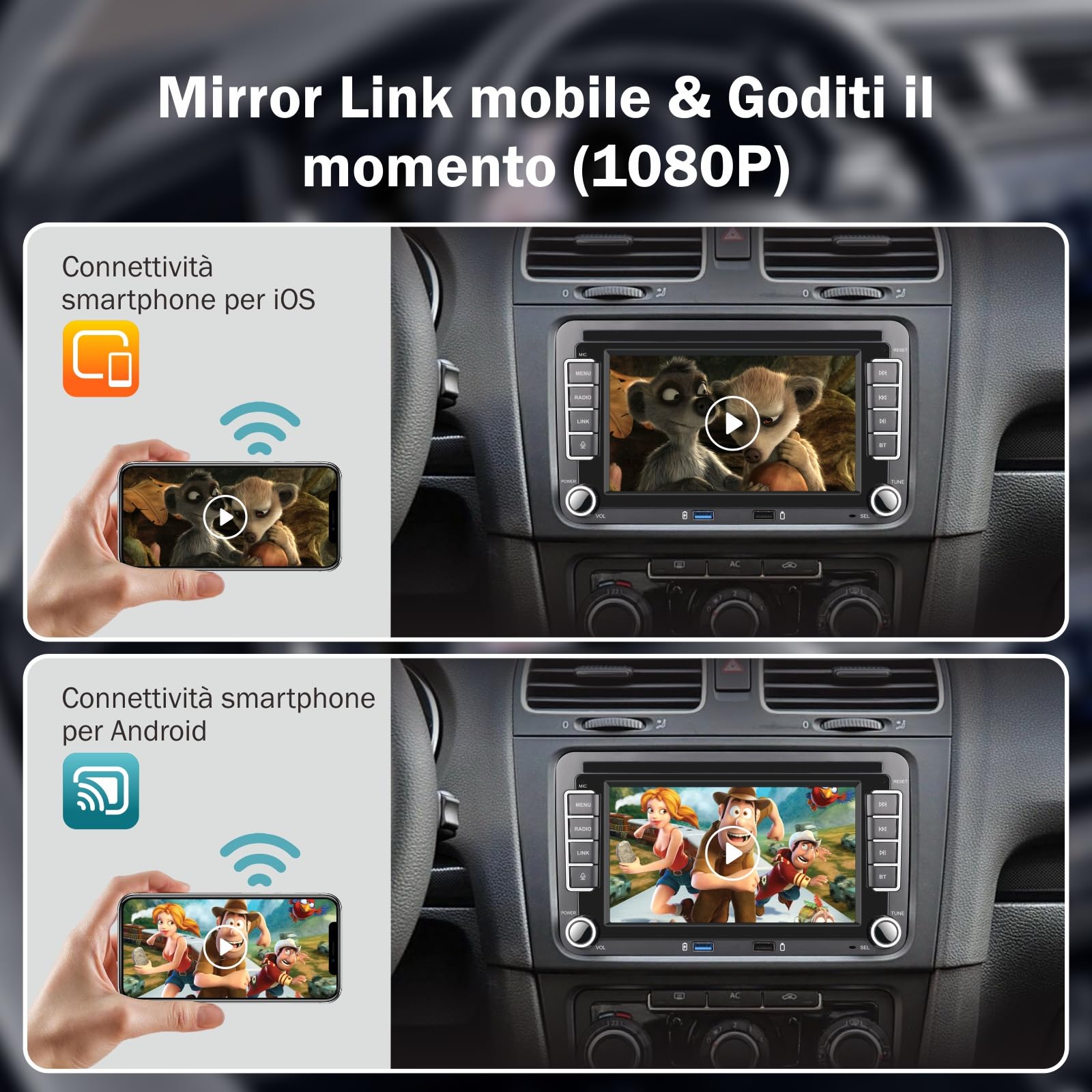 [Prestazioni Elevate] Autoradio Linux 7" IPS con Autoradio con CarPlay senza fili Android Auto, Bluetooth, FM/AM, USB, EQ – per VW Golf 5/6, Passat, Jetta, Caddy, Polo, CC, Tiguan, EOS, Touran, T5